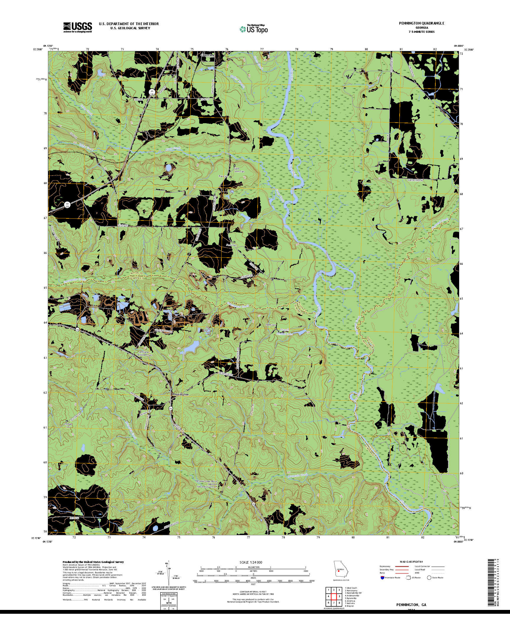 US TOPO 7.5-MINUTE MAP FOR PENNINGTON, GA