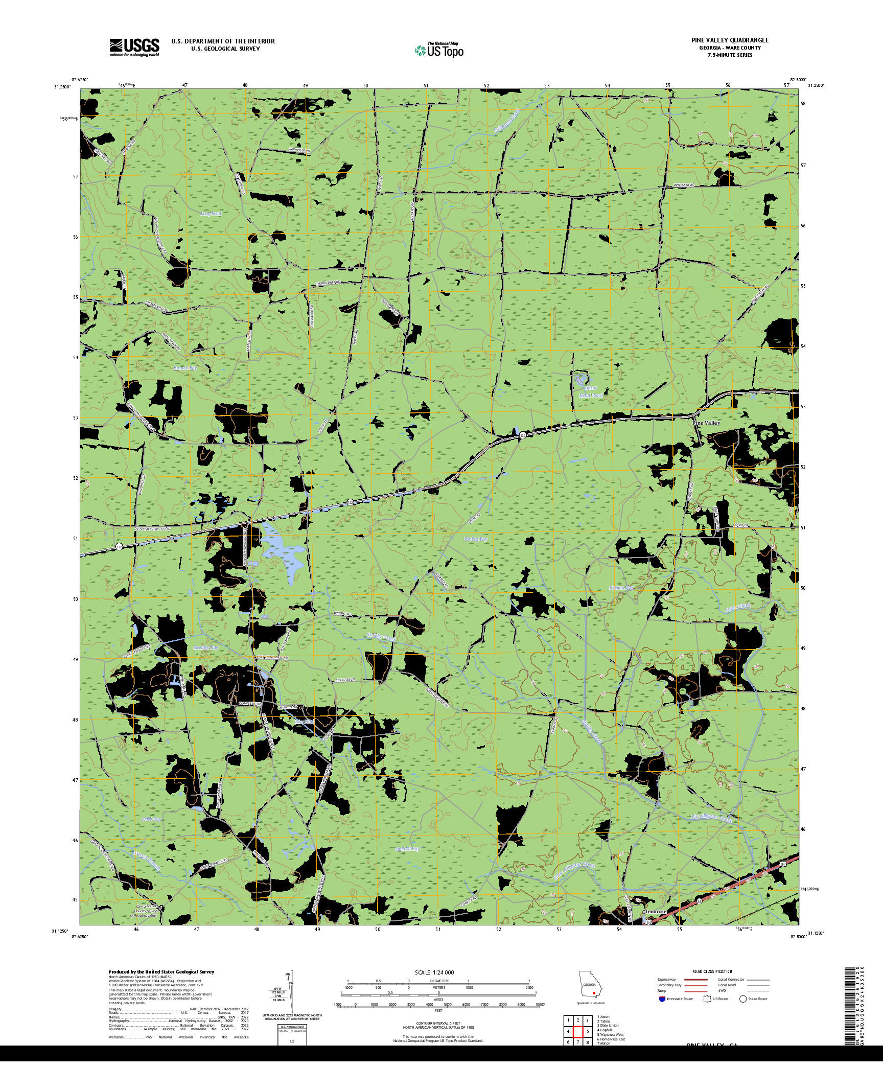 US TOPO 7.5-MINUTE MAP FOR PINE VALLEY, GA