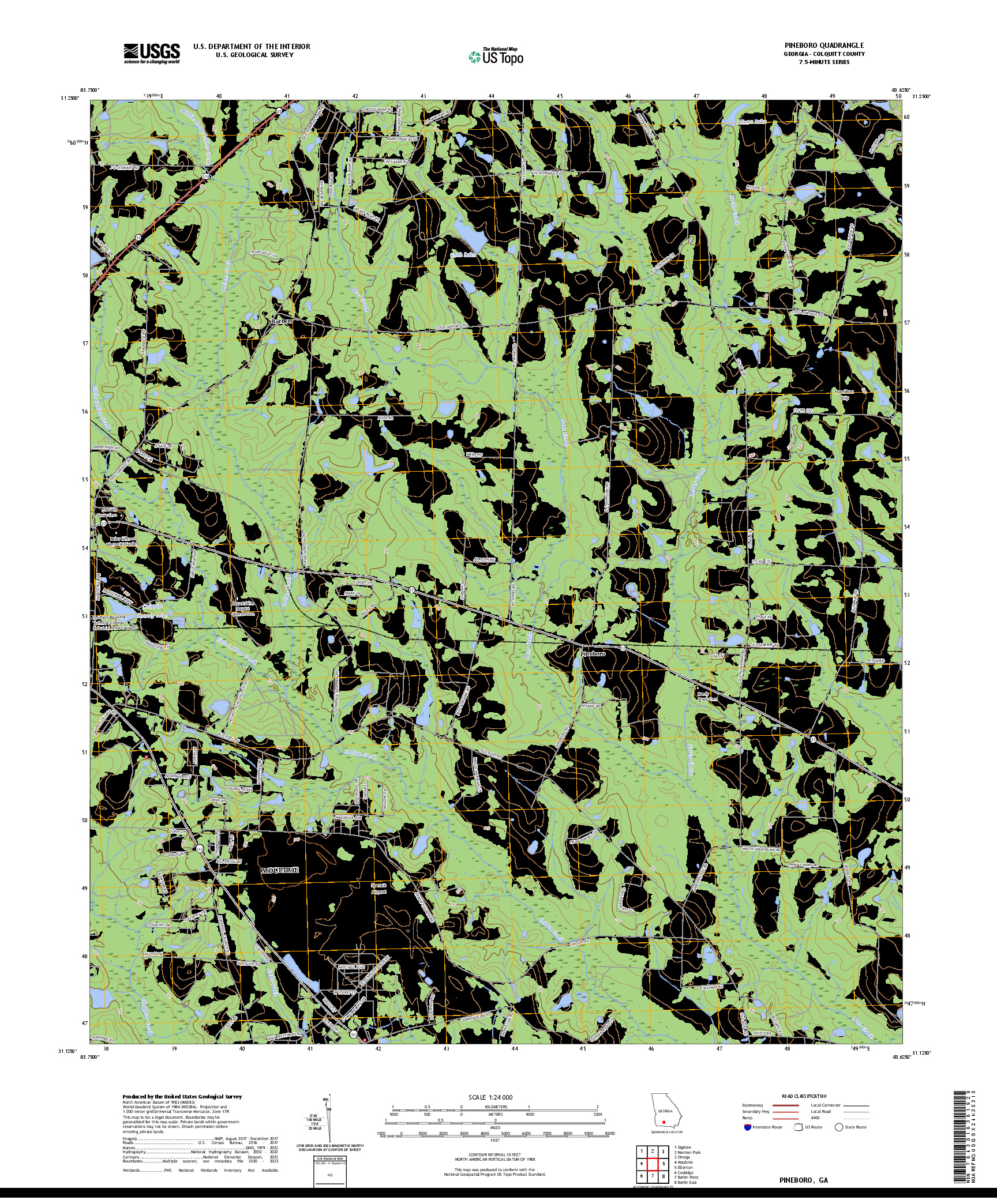 US TOPO 7.5-MINUTE MAP FOR PINEBORO, GA