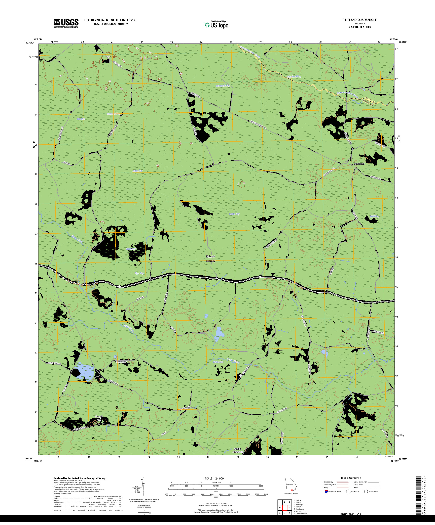 US TOPO 7.5-MINUTE MAP FOR PINELAND, GA