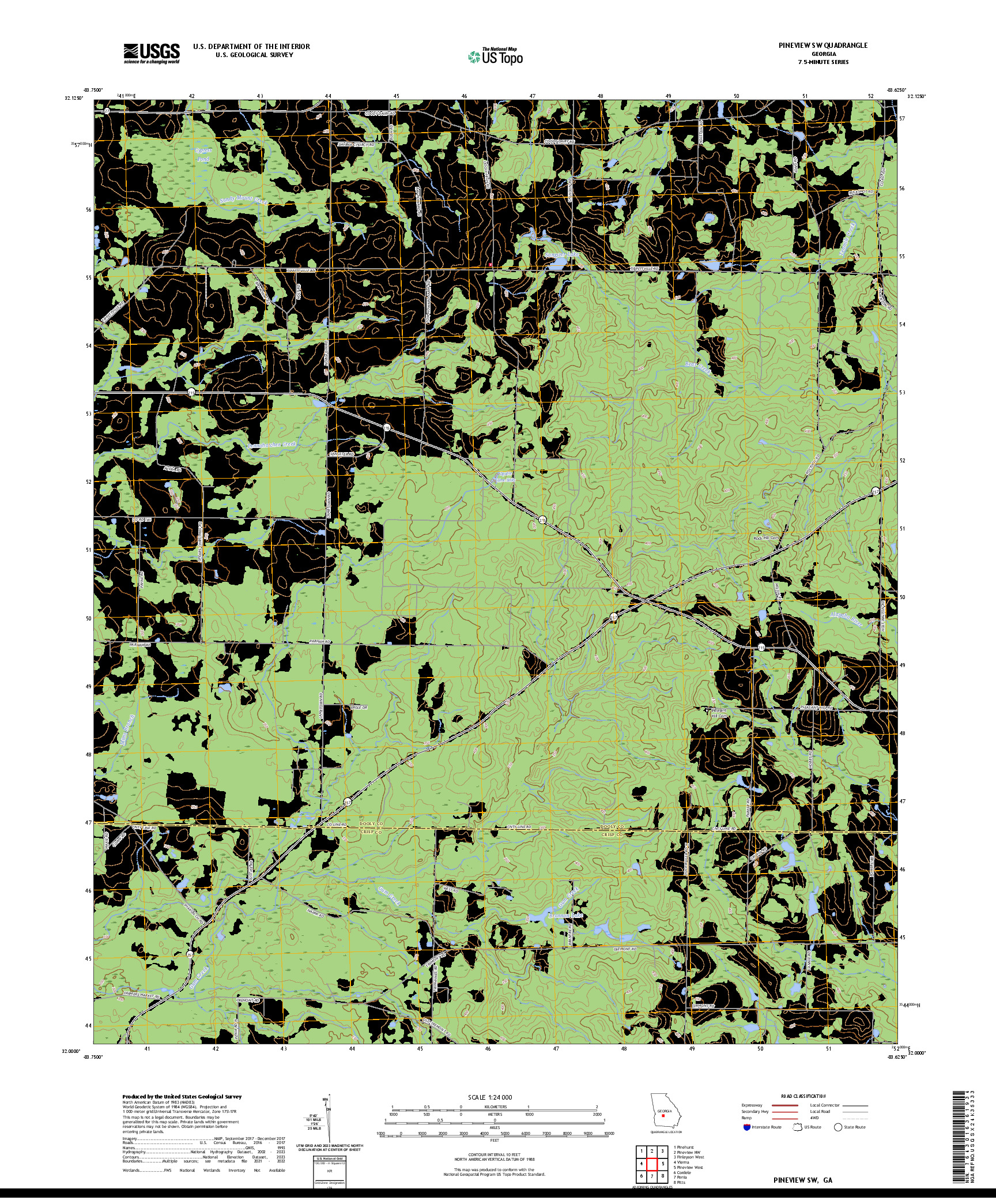 US TOPO 7.5-MINUTE MAP FOR PINEVIEW SW, GA