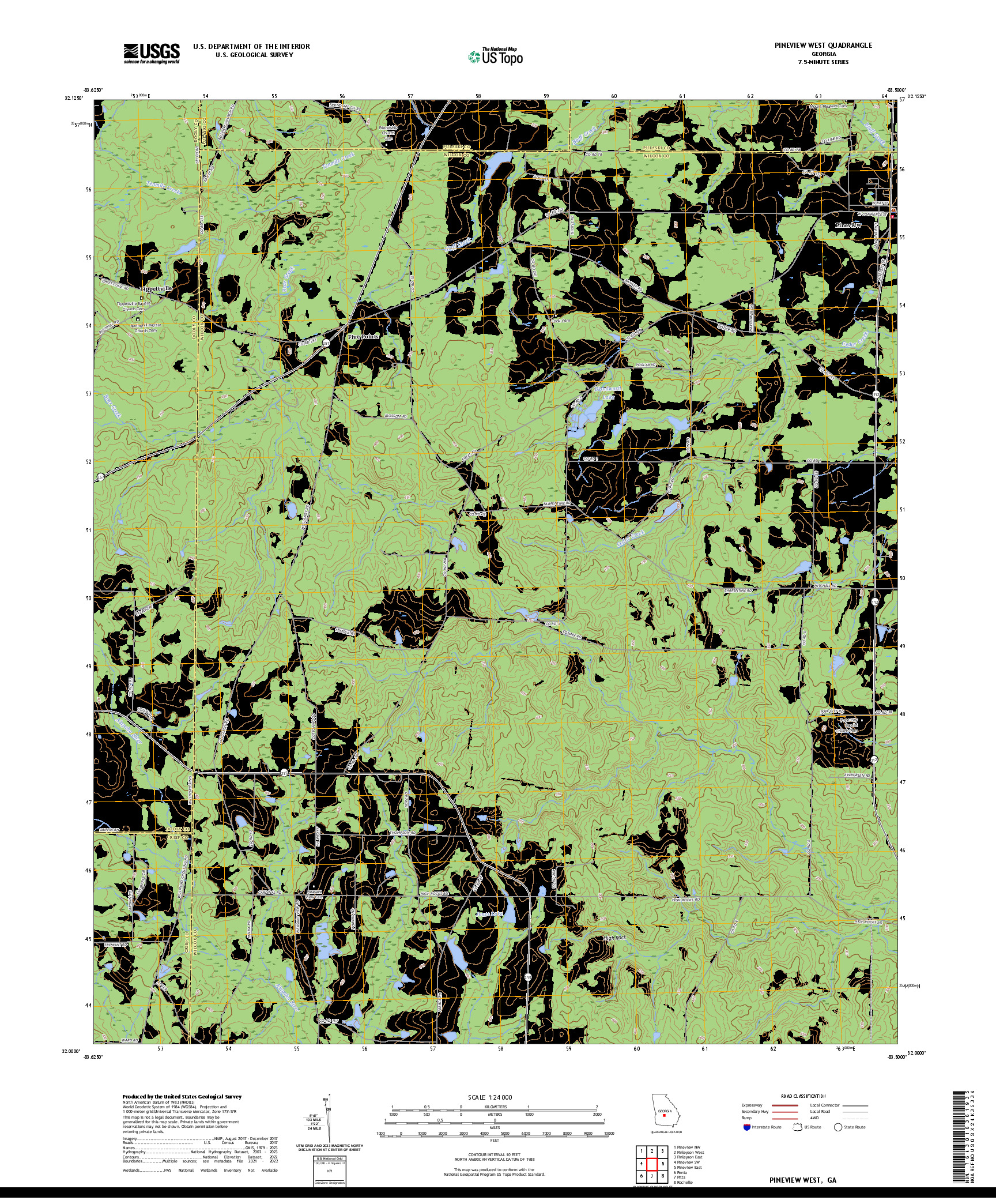 US TOPO 7.5-MINUTE MAP FOR PINEVIEW WEST, GA