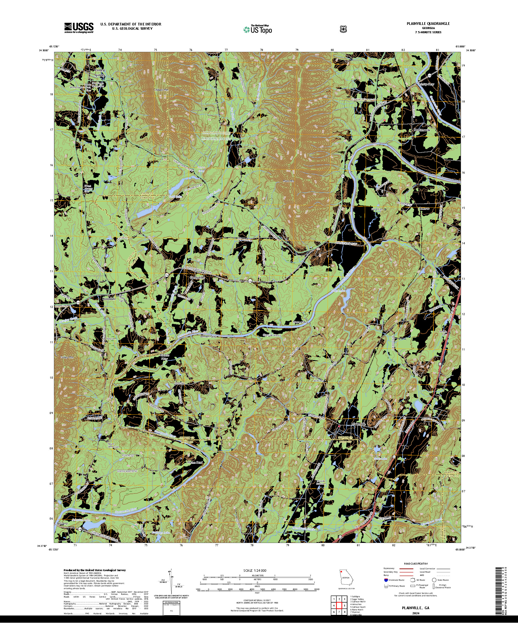US TOPO 7.5-MINUTE MAP FOR PLAINVILLE, GA