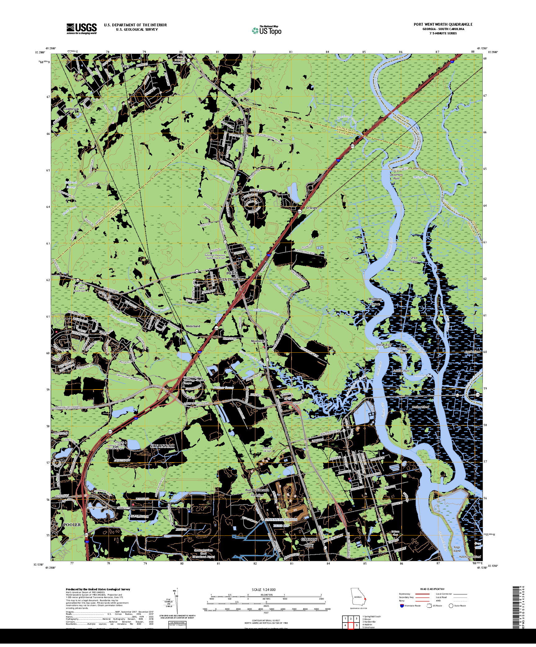 US TOPO 7.5-MINUTE MAP FOR PORT WENTWORTH, GA,SC