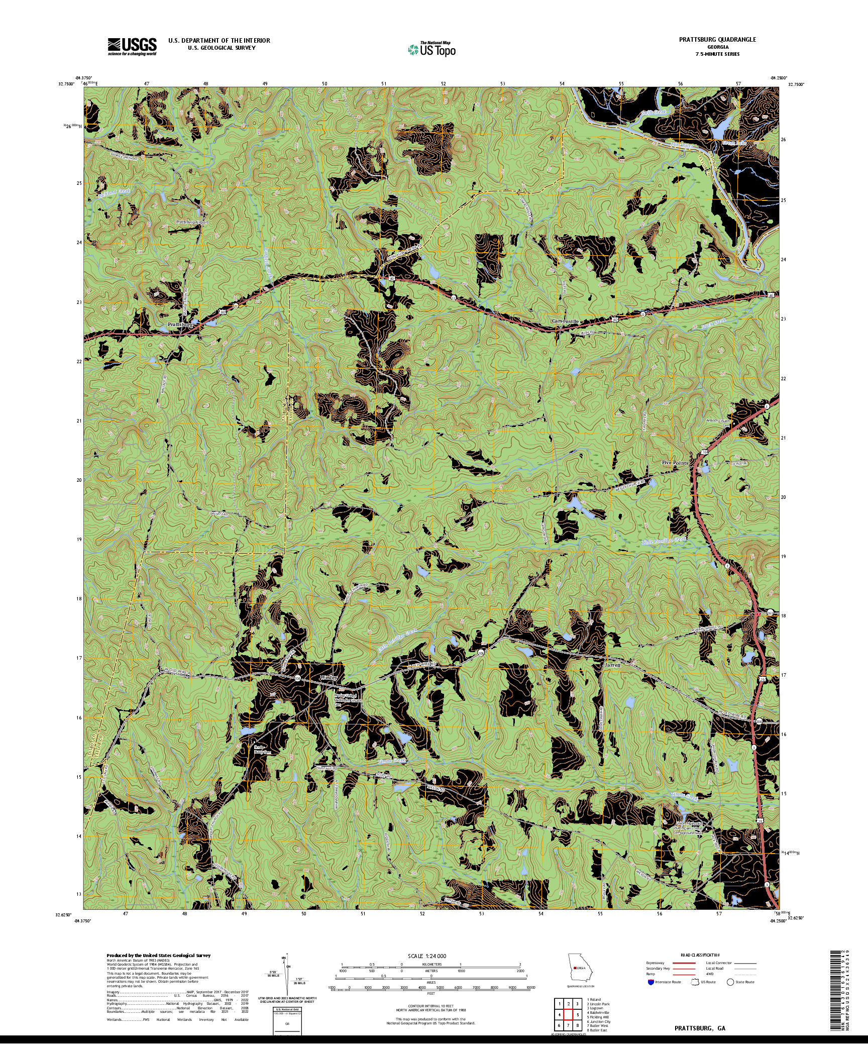 US TOPO 7.5-MINUTE MAP FOR PRATTSBURG, GA