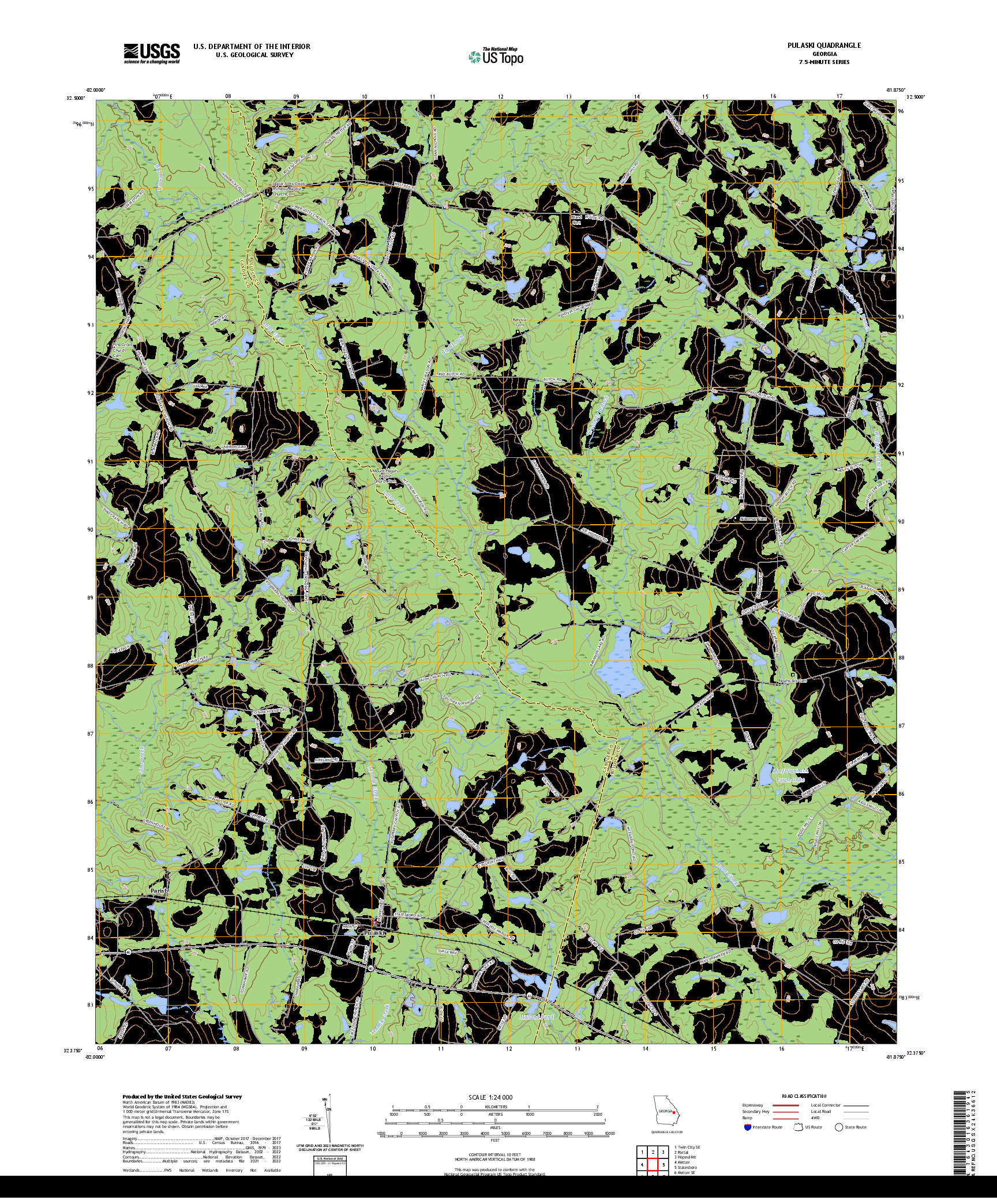 US TOPO 7.5-MINUTE MAP FOR PULASKI, GA