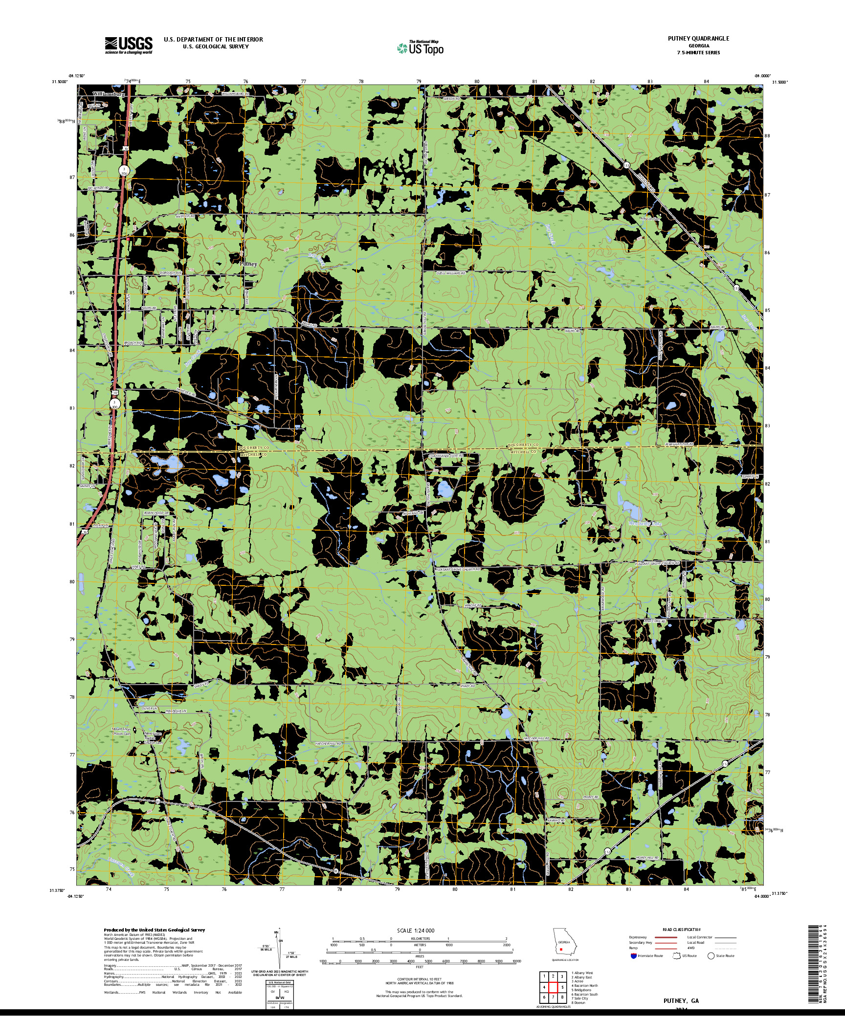US TOPO 7.5-MINUTE MAP FOR PUTNEY, GA