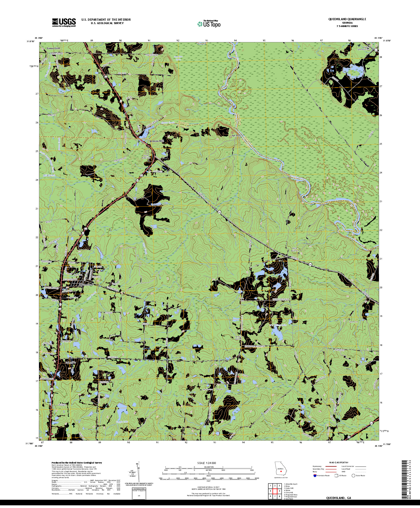 US TOPO 7.5-MINUTE MAP FOR QUEENSLAND, GA