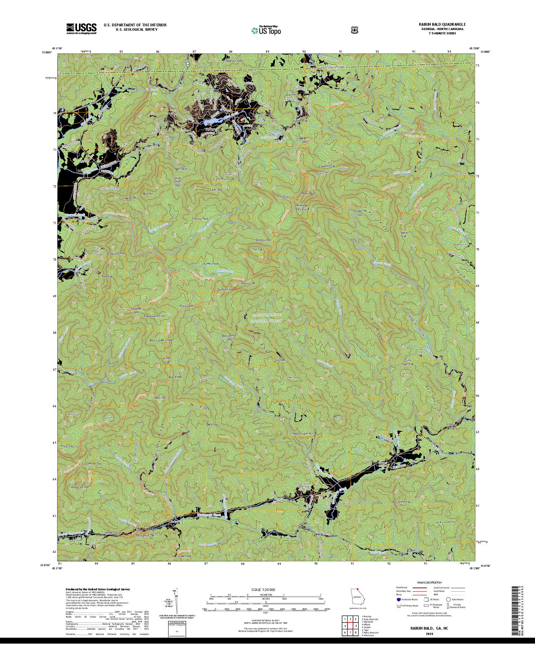 US TOPO 7.5-MINUTE MAP FOR RABUN BALD, GA,NC