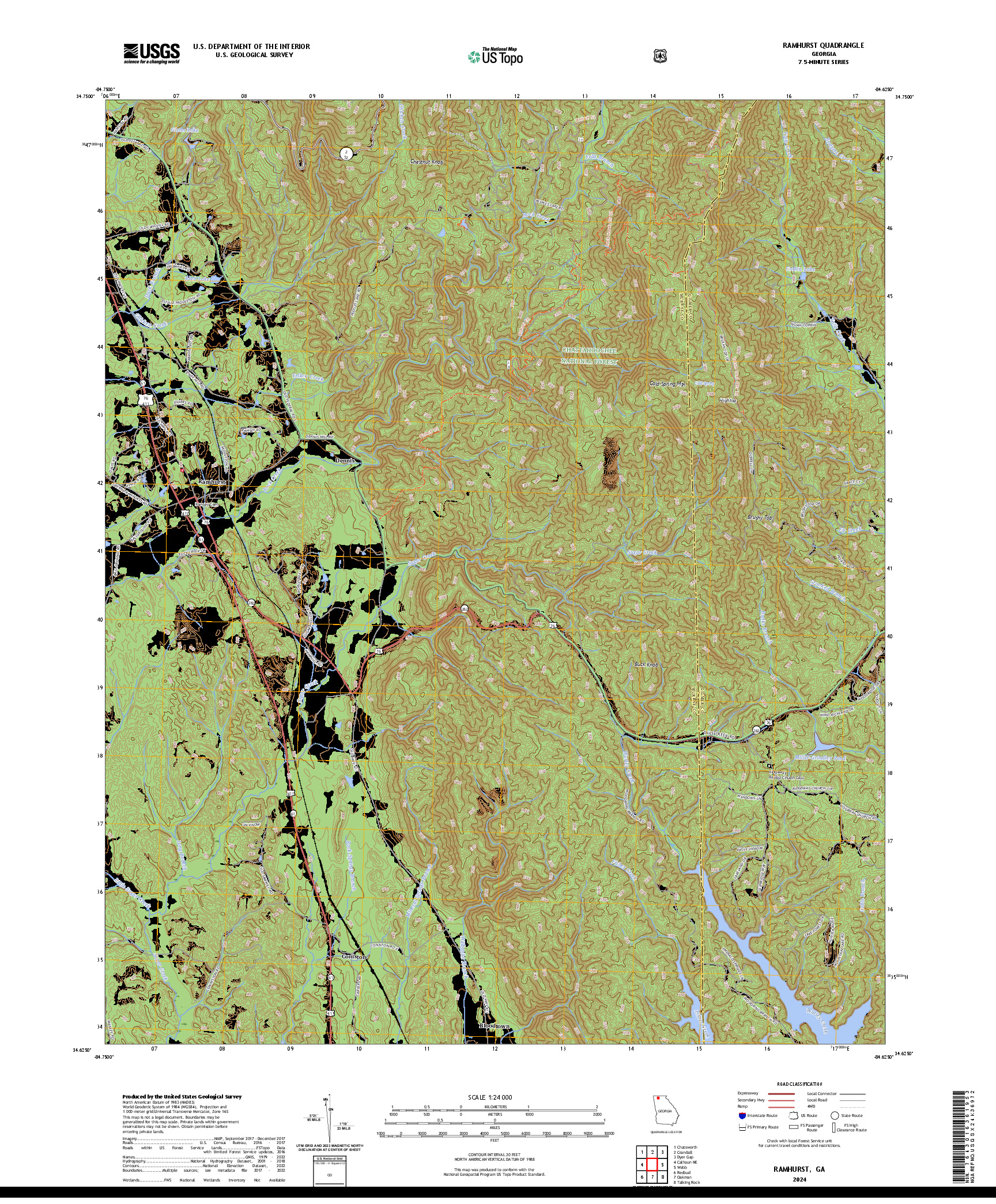 US TOPO 7.5-MINUTE MAP FOR RAMHURST, GA