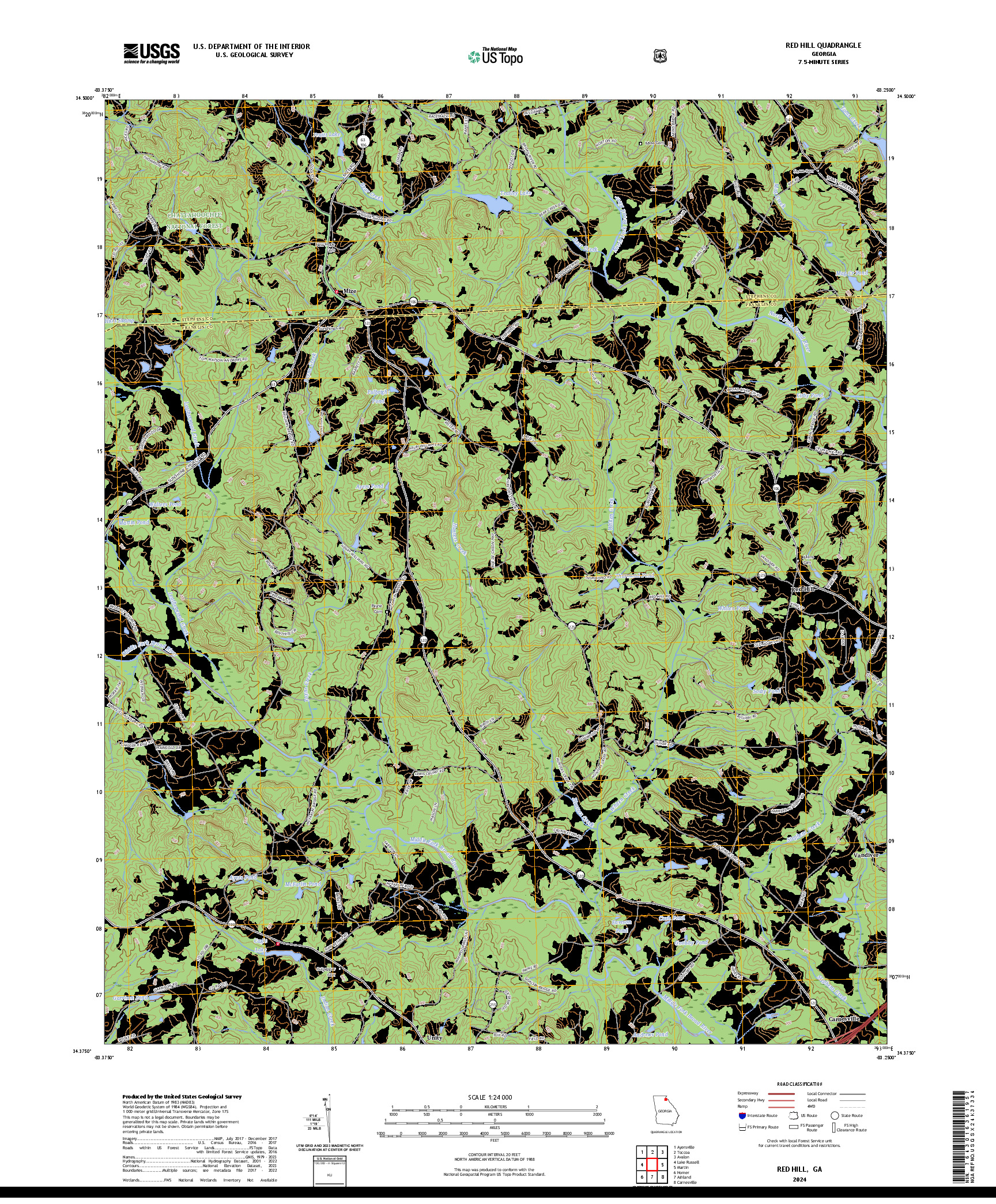 US TOPO 7.5-MINUTE MAP FOR RED HILL, GA
