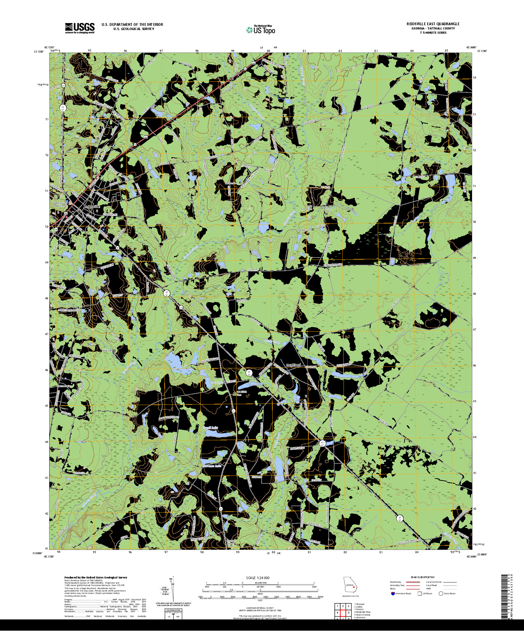 US TOPO 7.5-MINUTE MAP FOR REIDSVILLE EAST, GA