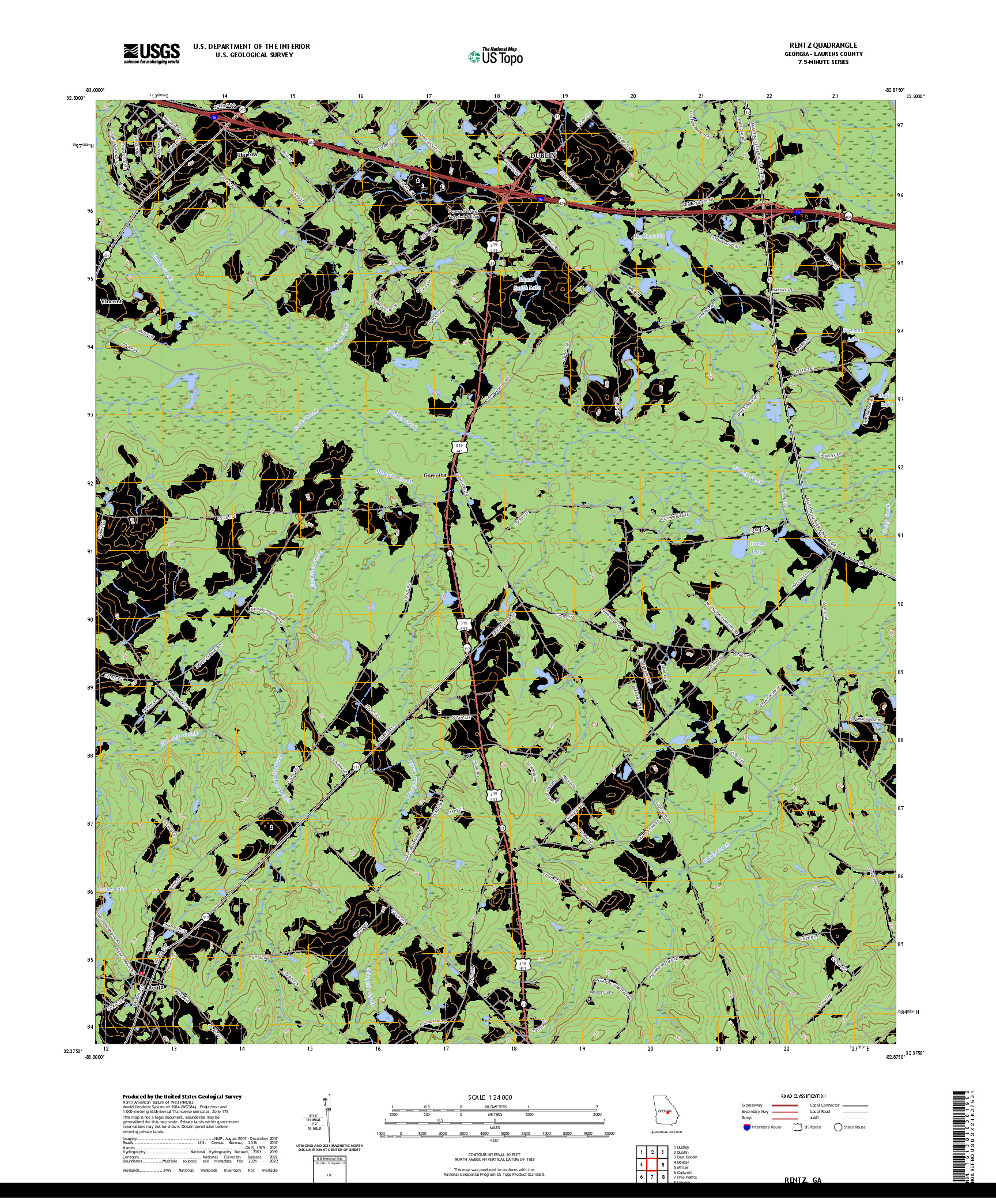 US TOPO 7.5-MINUTE MAP FOR RENTZ, GA