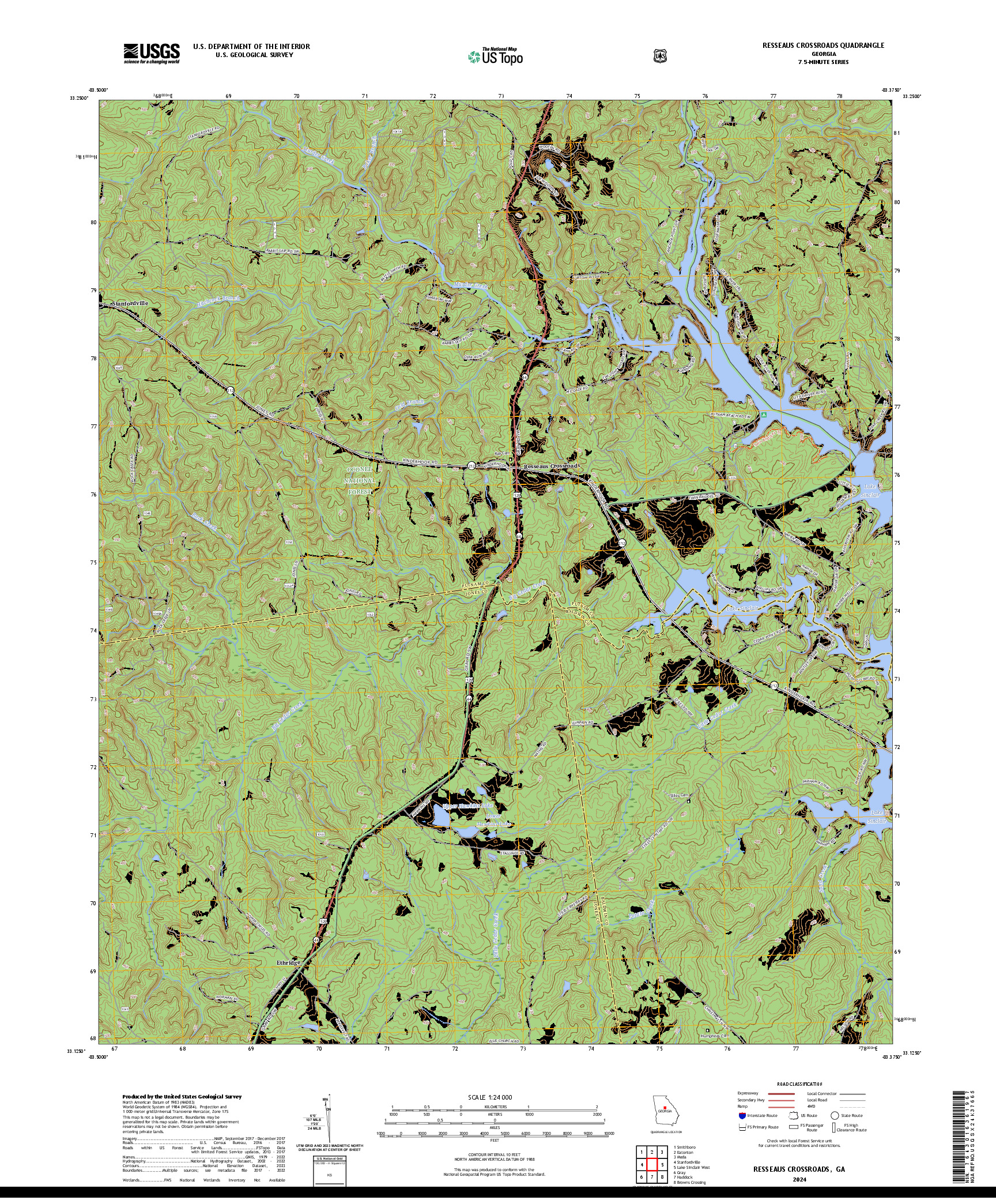 US TOPO 7.5-MINUTE MAP FOR RESSEAUS CROSSROADS, GA