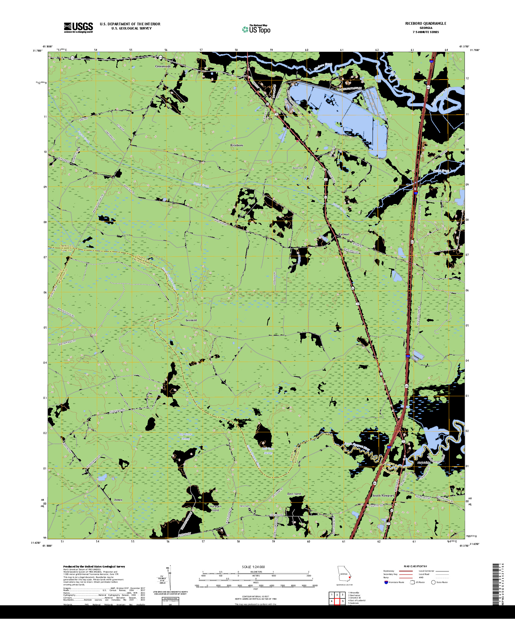 US TOPO 7.5-MINUTE MAP FOR RICEBORO, GA
