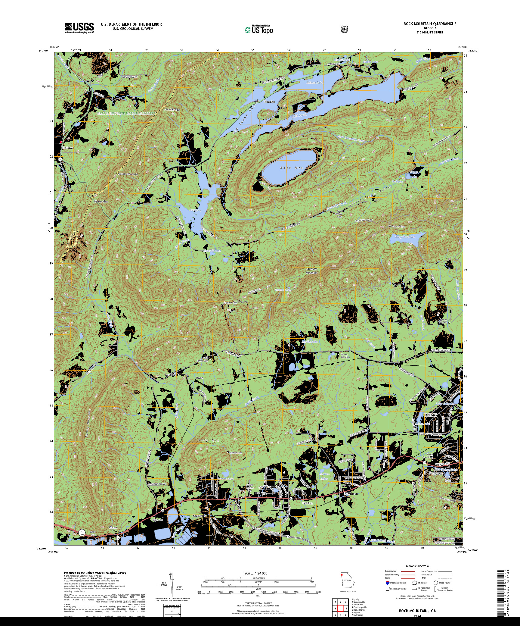 US TOPO 7.5-MINUTE MAP FOR ROCK MOUNTAIN, GA