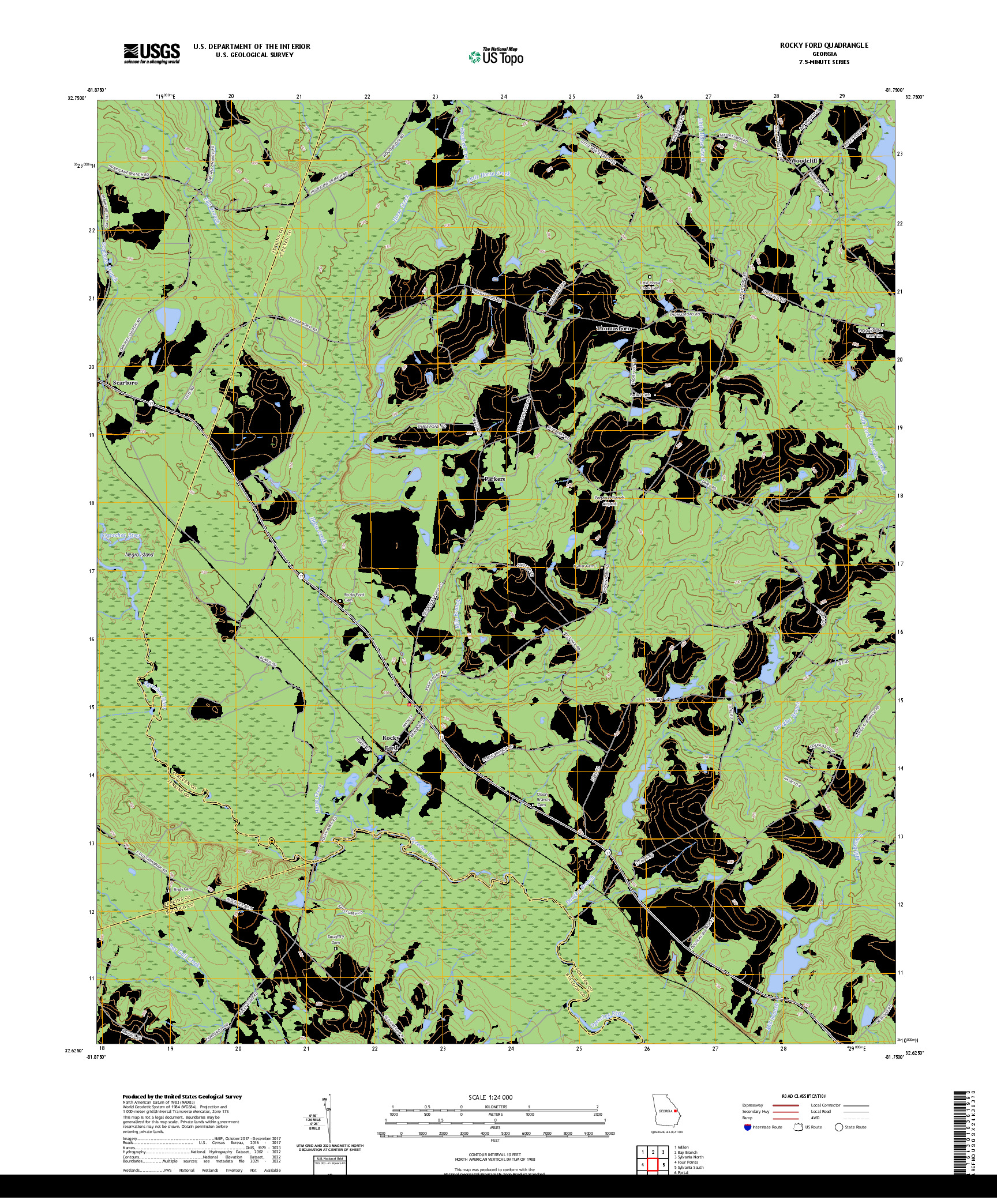 US TOPO 7.5-MINUTE MAP FOR ROCKY FORD, GA