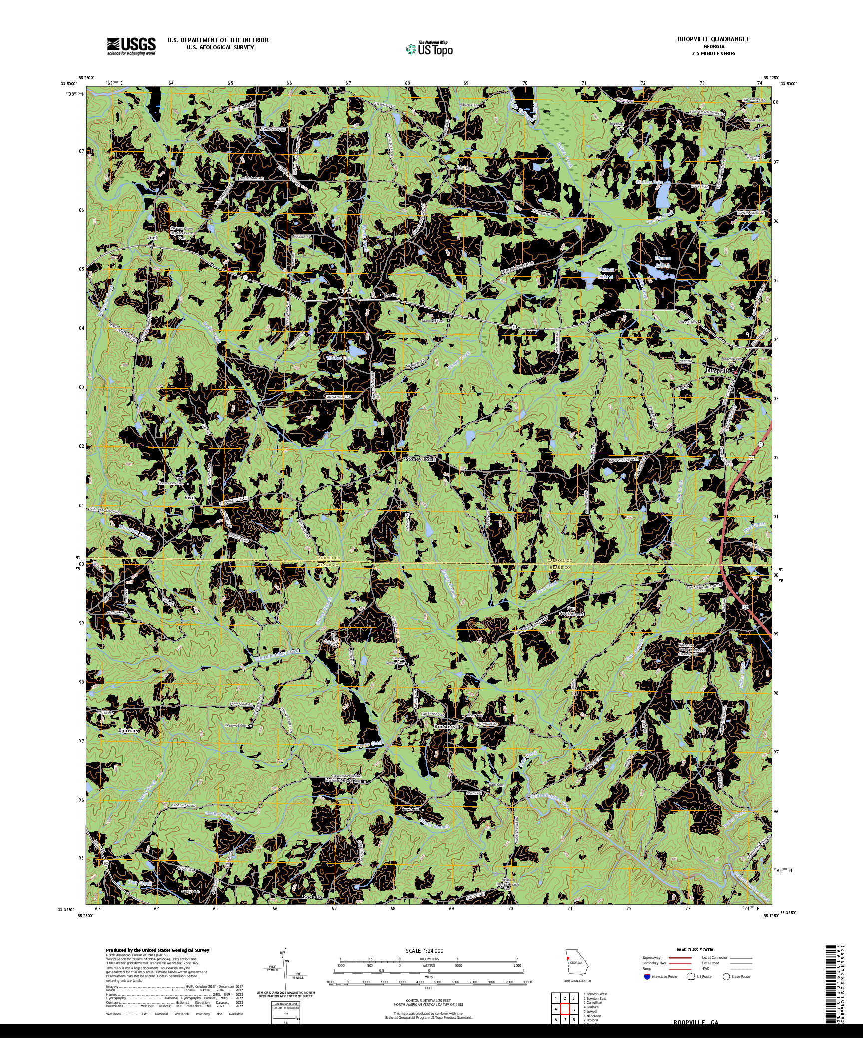 US TOPO 7.5-MINUTE MAP FOR ROOPVILLE, GA