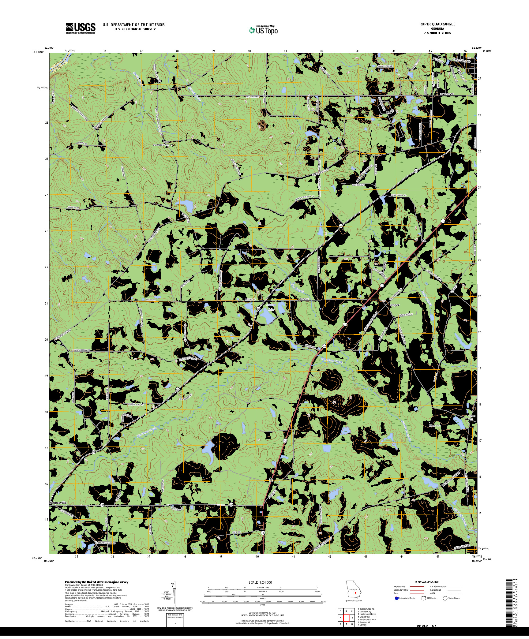US TOPO 7.5-MINUTE MAP FOR ROPER, GA