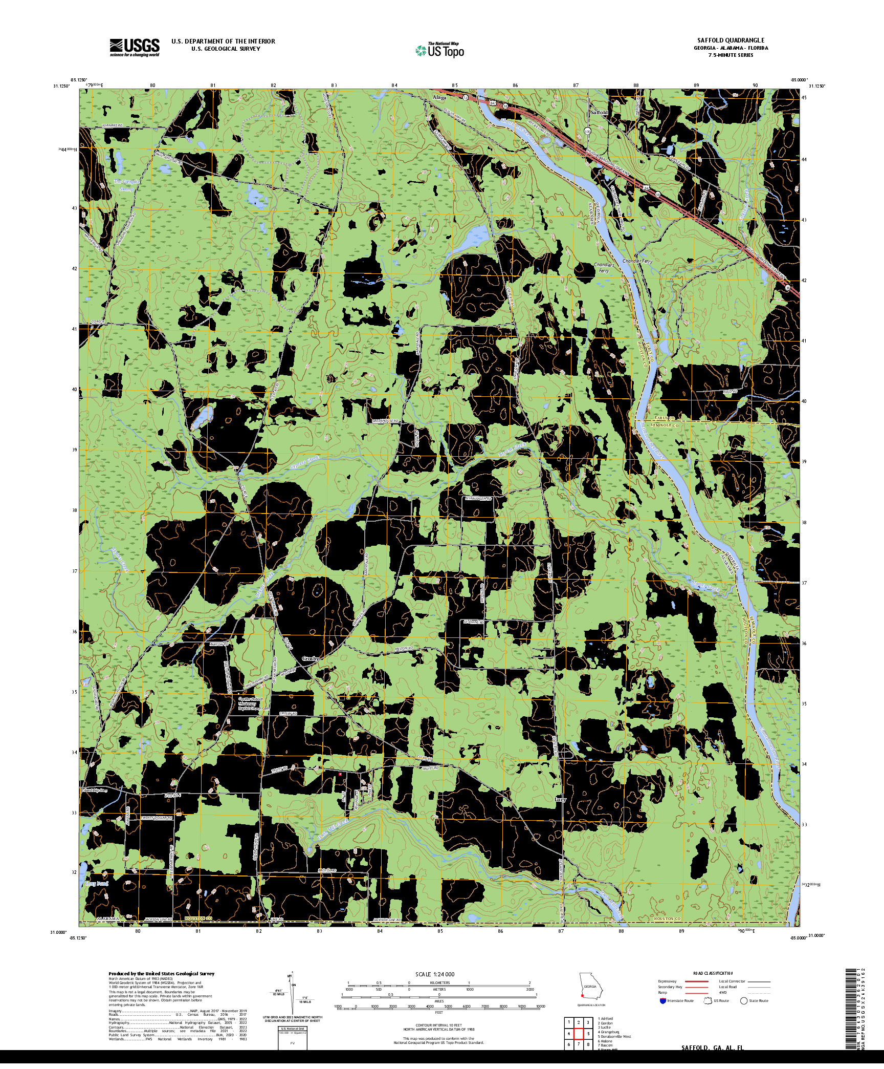 US TOPO 7.5-MINUTE MAP FOR SAFFOLD, GA,AL,FL