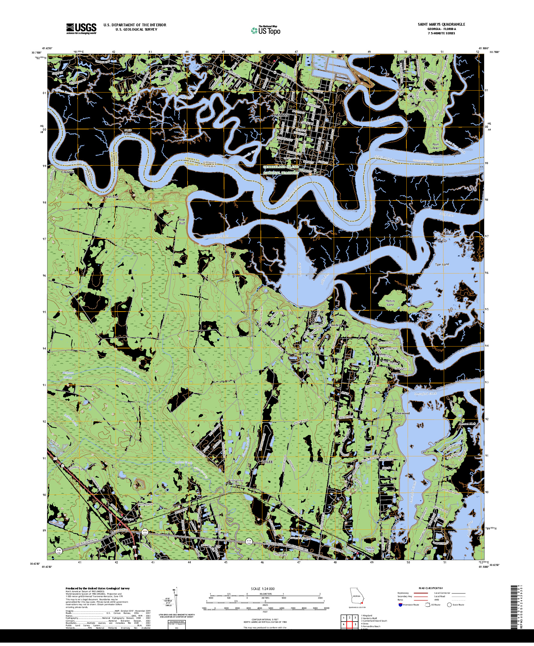 US TOPO 7.5-MINUTE MAP FOR SAINT MARYS, GA,FL