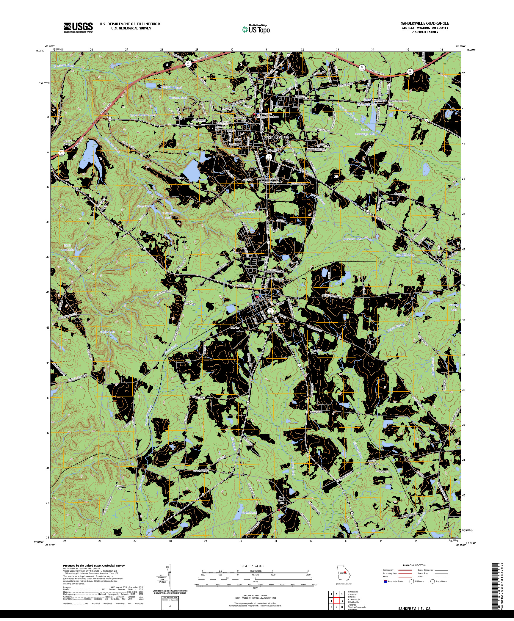 US TOPO 7.5-MINUTE MAP FOR SANDERSVILLE, GA