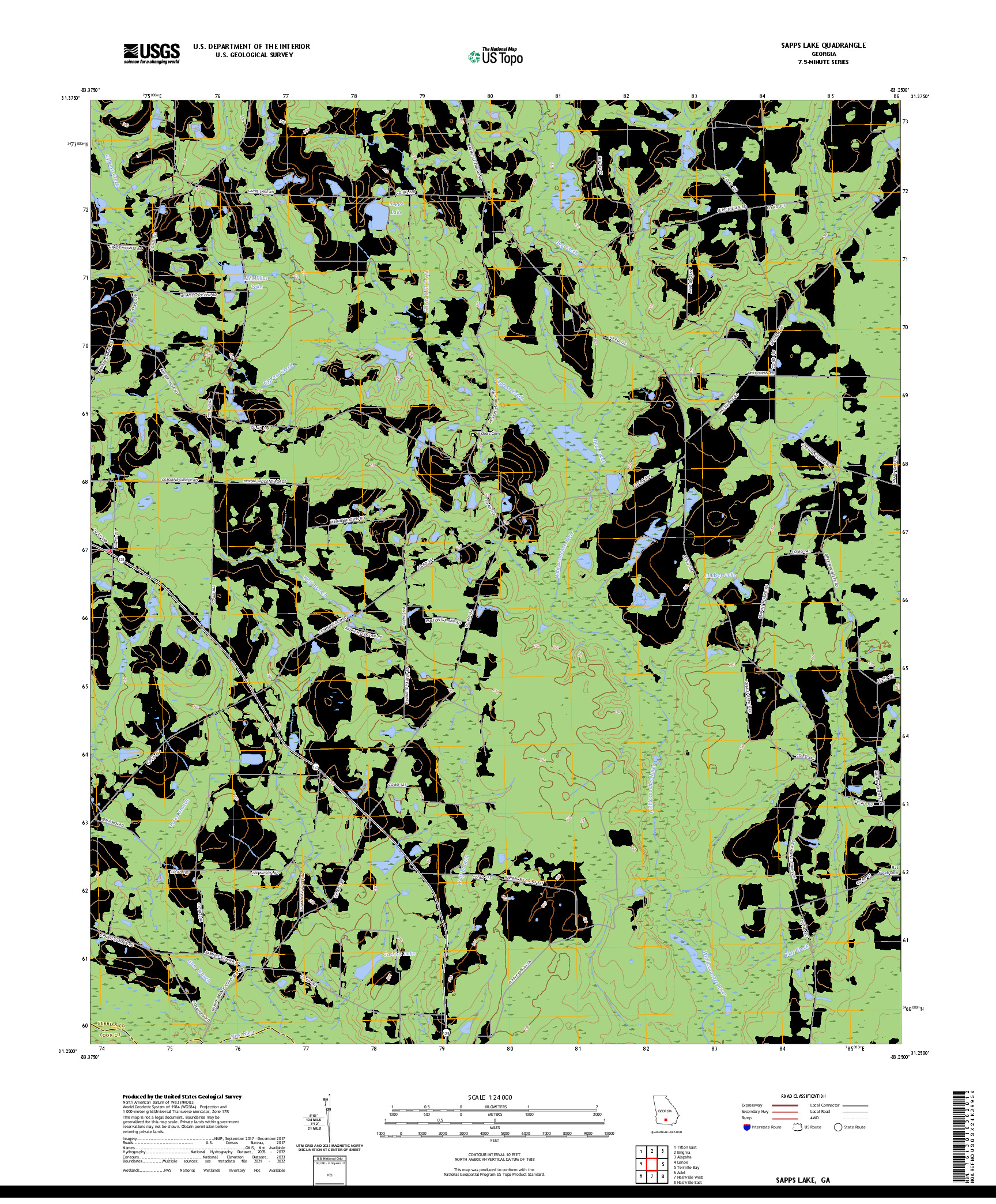 US TOPO 7.5-MINUTE MAP FOR SAPPS LAKE, GA