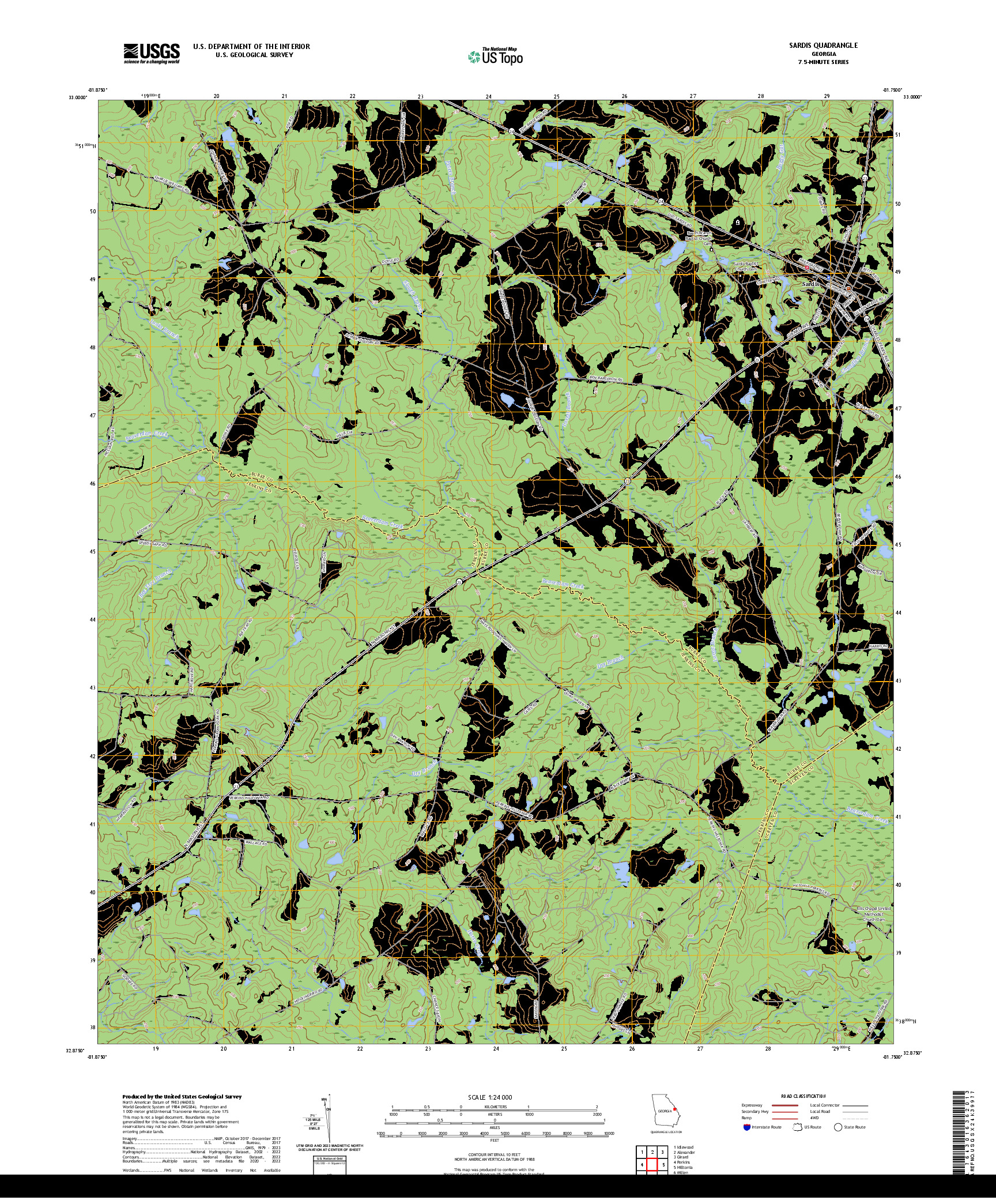 US TOPO 7.5-MINUTE MAP FOR SARDIS, GA