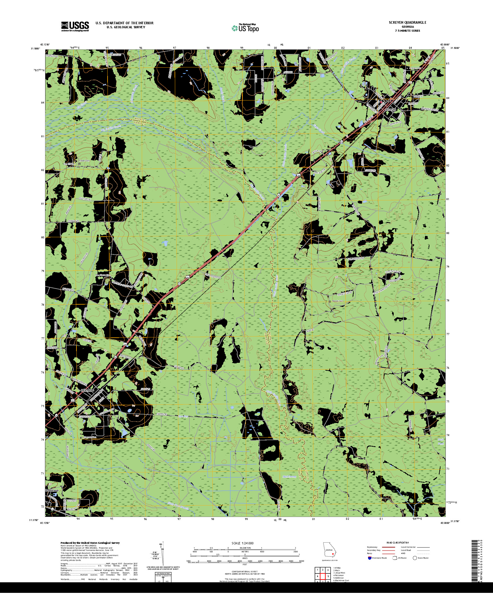 US TOPO 7.5-MINUTE MAP FOR SCREVEN, GA