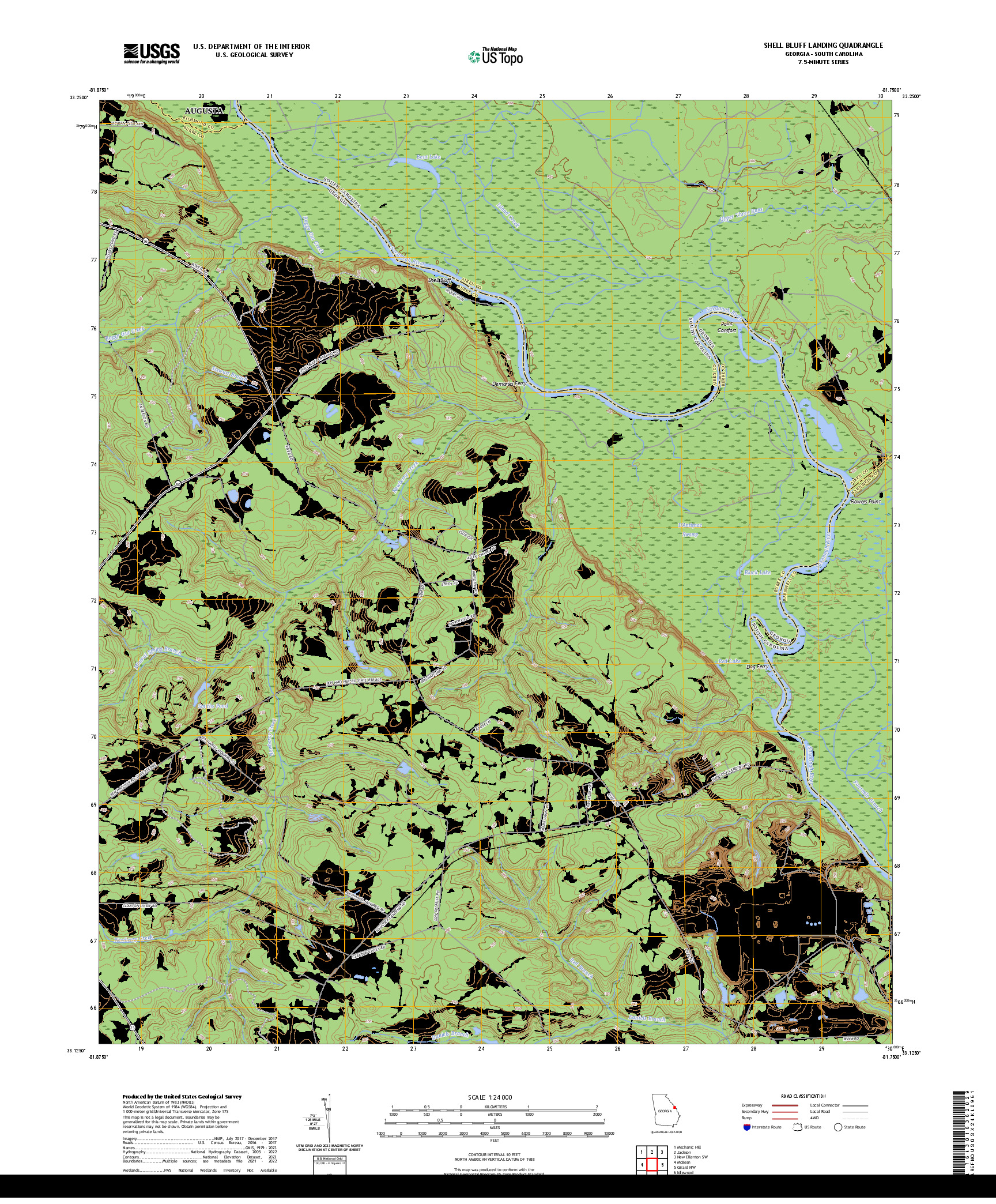 US TOPO 7.5-MINUTE MAP FOR SHELL BLUFF LANDING, GA,SC