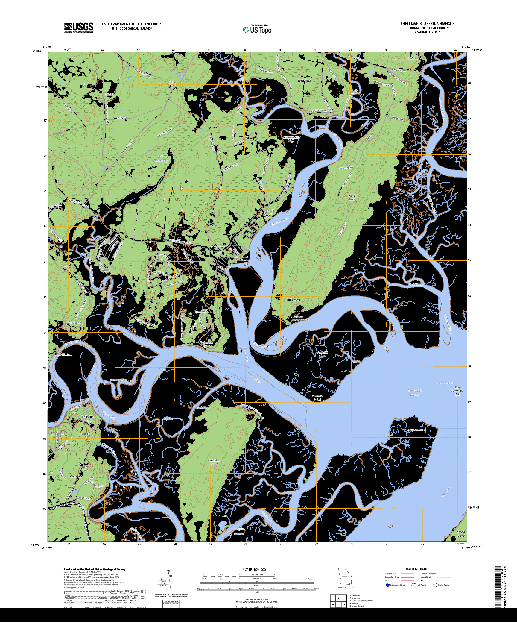 US TOPO 7.5-MINUTE MAP FOR SHELLMAN BLUFF, GA