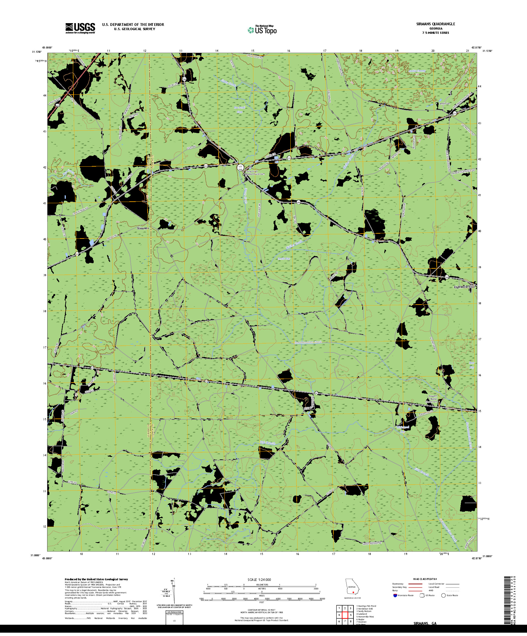 US TOPO 7.5-MINUTE MAP FOR SIRMANS, GA