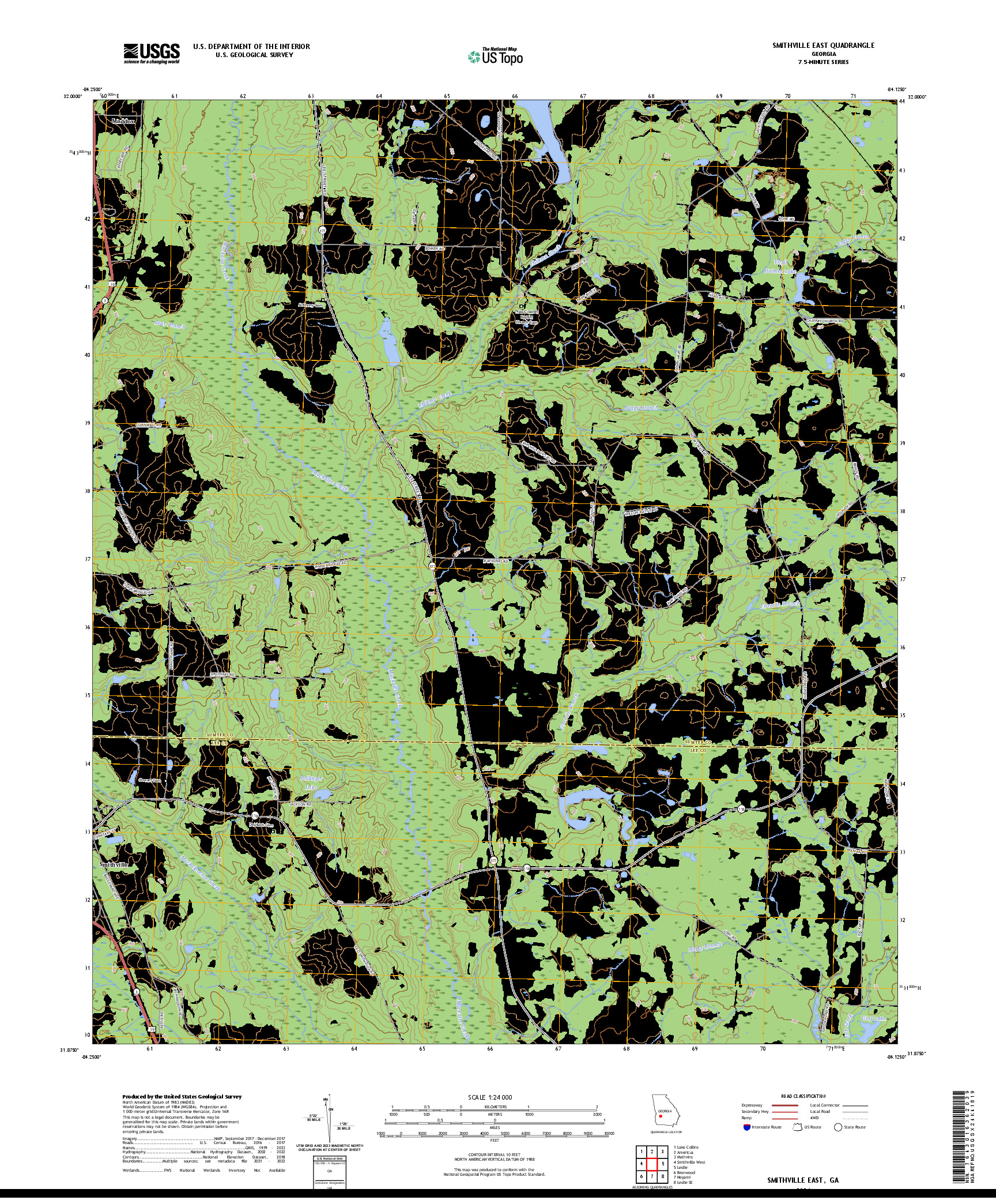 US TOPO 7.5-MINUTE MAP FOR SMITHVILLE EAST, GA