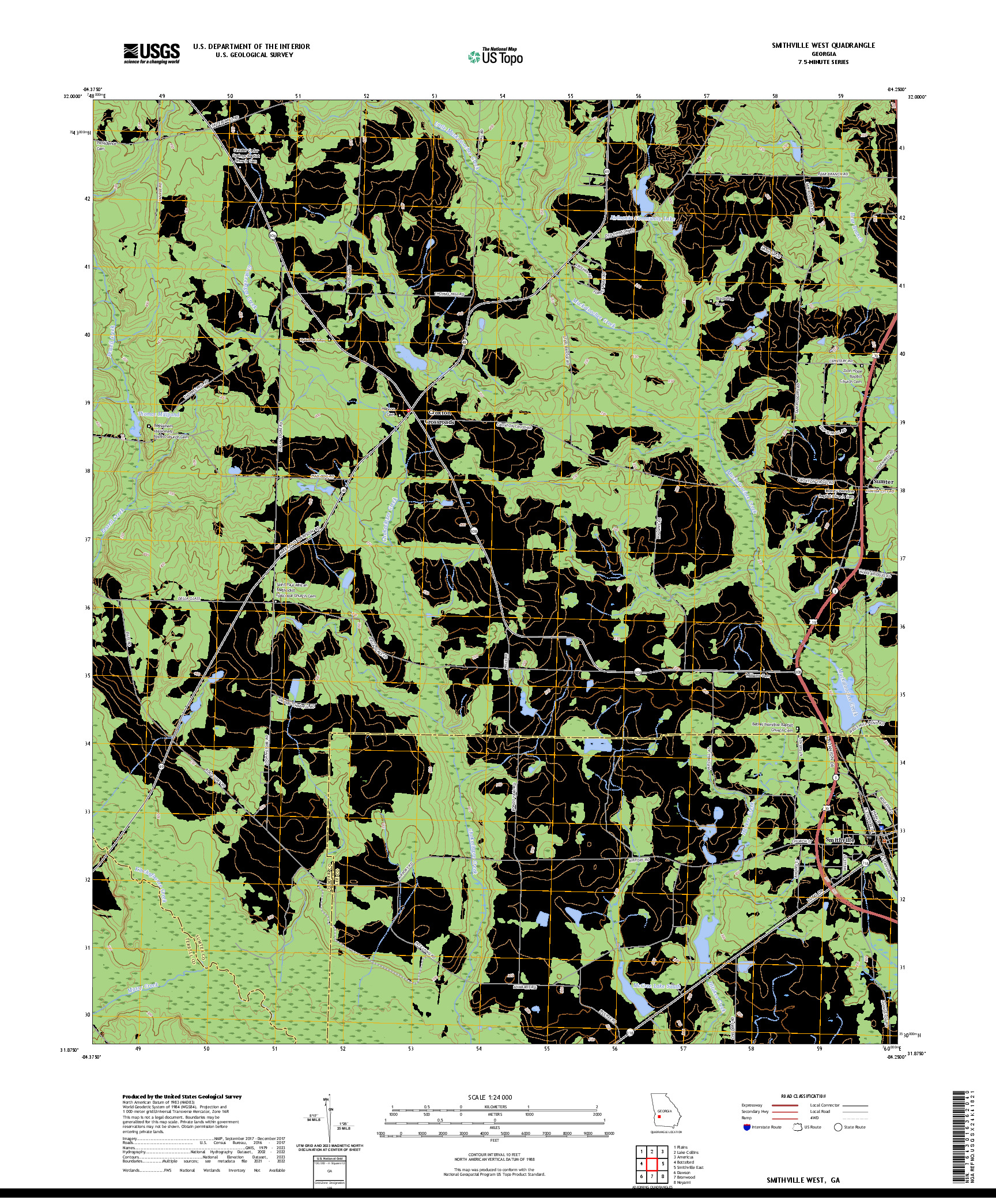 US TOPO 7.5-MINUTE MAP FOR SMITHVILLE WEST, GA