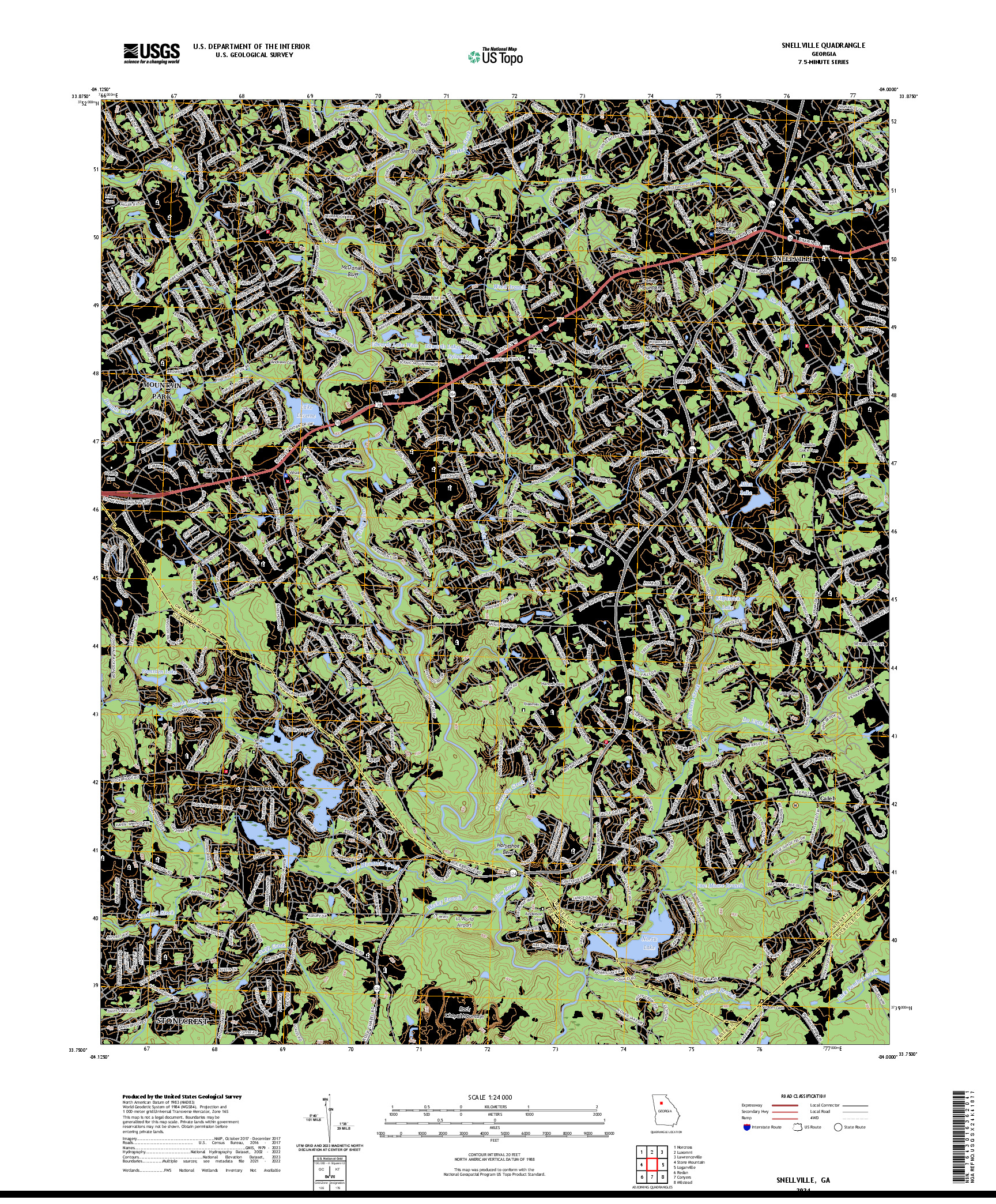 US TOPO 7.5-MINUTE MAP FOR SNELLVILLE, GA