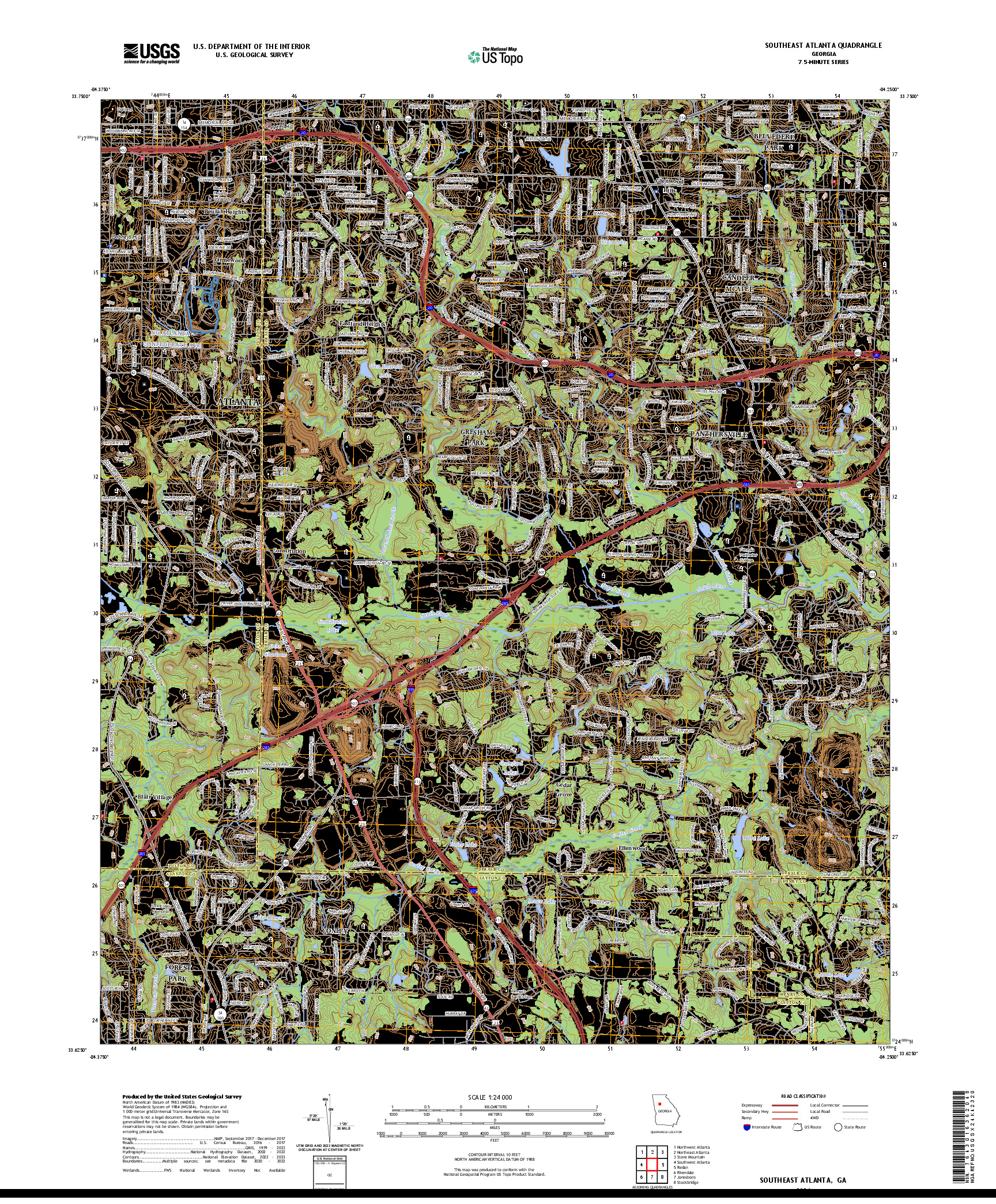 US TOPO 7.5-MINUTE MAP FOR SOUTHEAST ATLANTA, GA