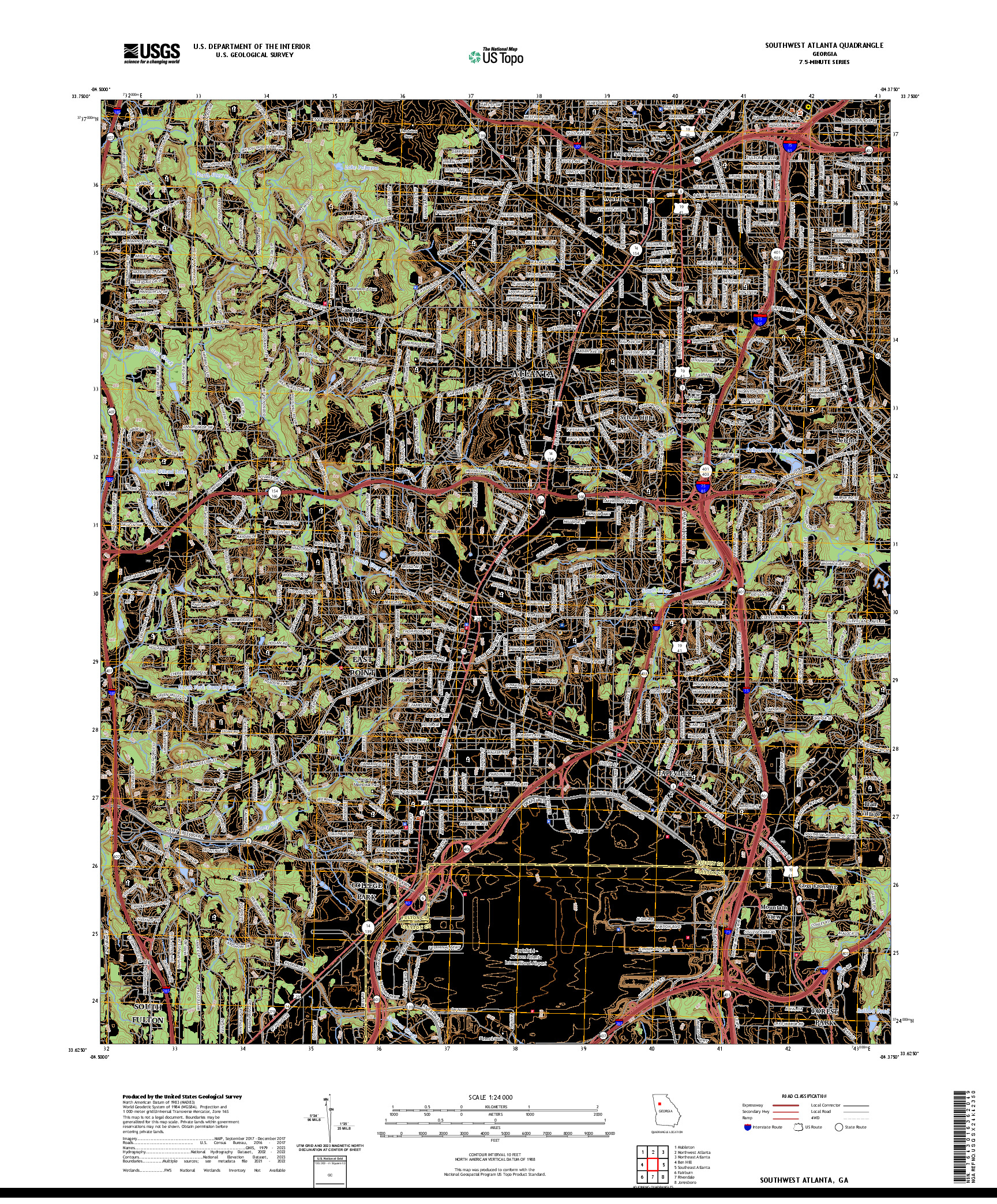 US TOPO 7.5-MINUTE MAP FOR SOUTHWEST ATLANTA, GA