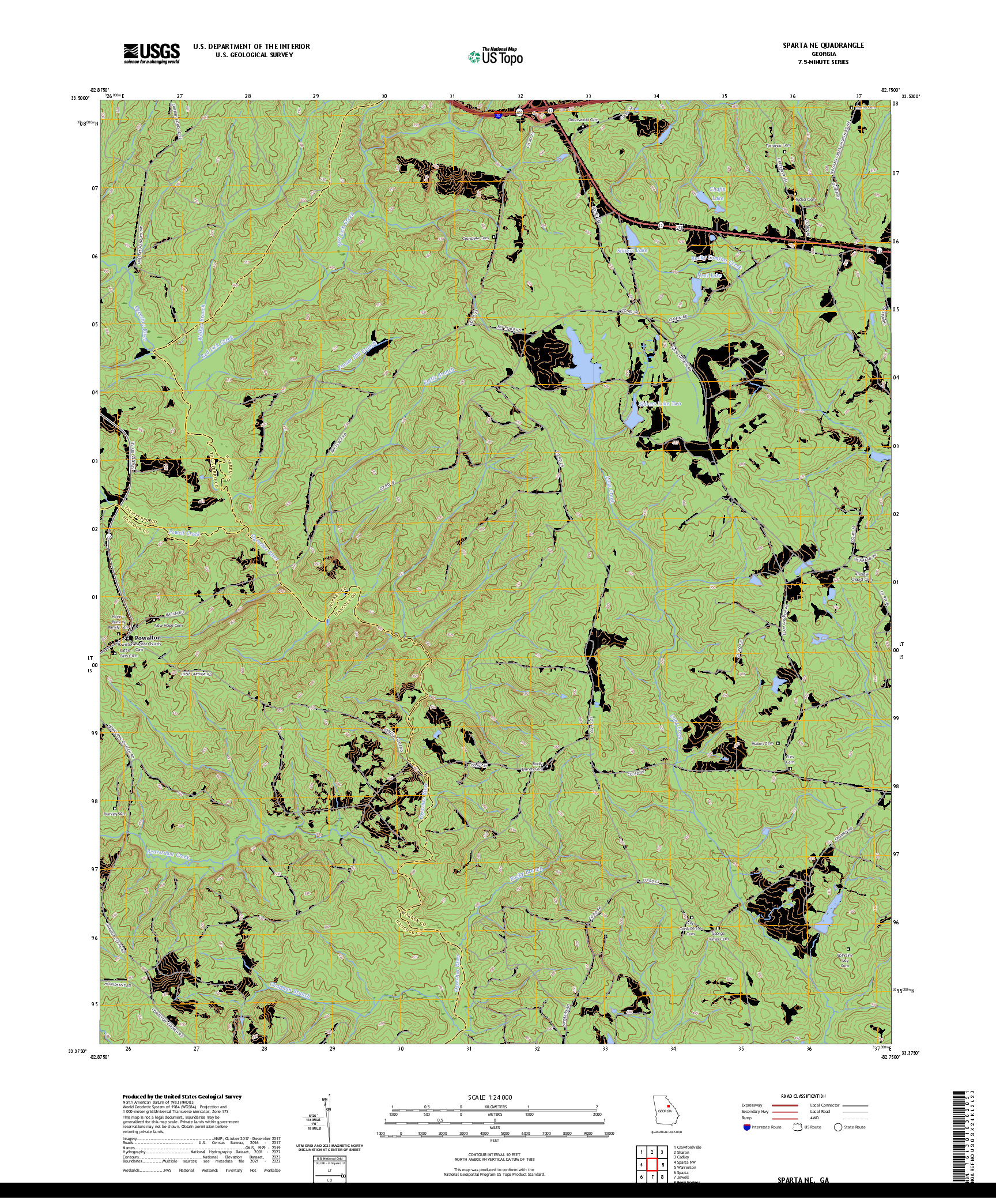 US TOPO 7.5-MINUTE MAP FOR SPARTA NE, GA