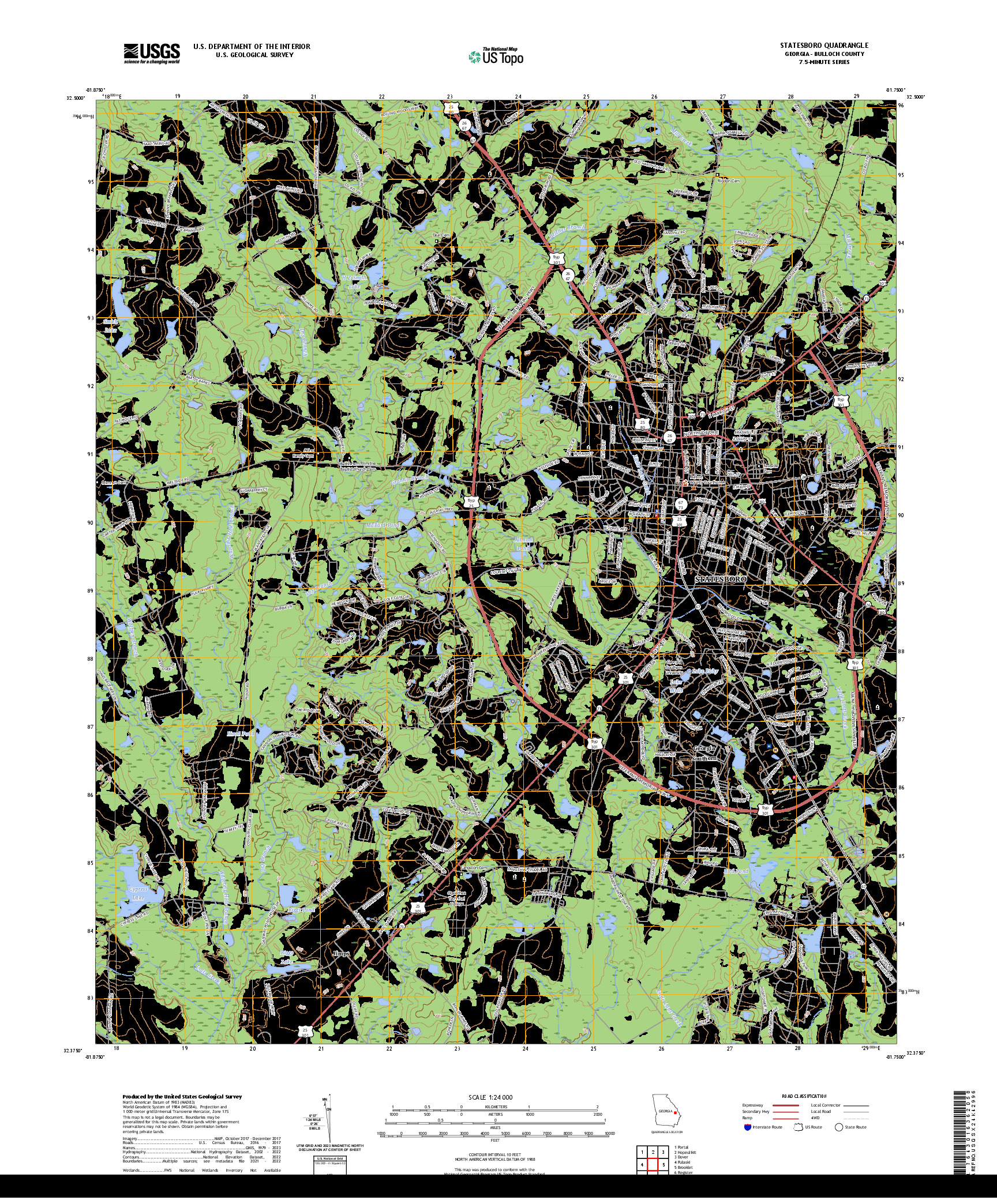 US TOPO 7.5-MINUTE MAP FOR STATESBORO, GA