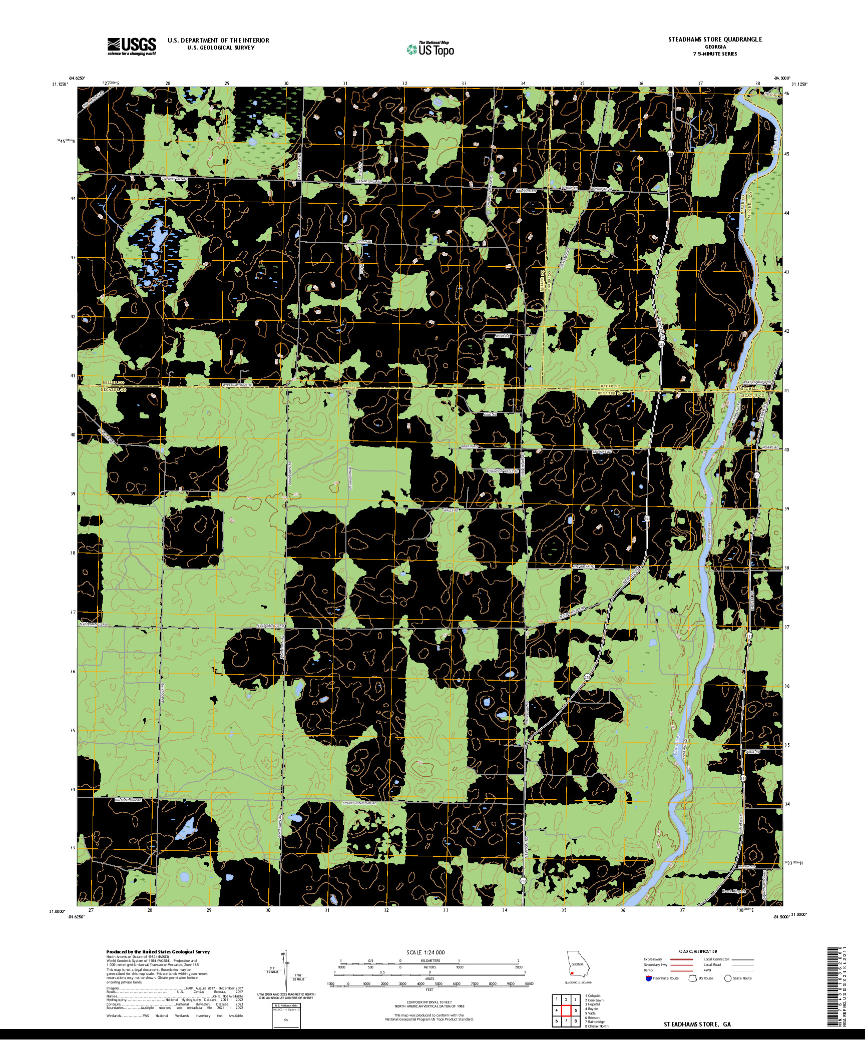US TOPO 7.5-MINUTE MAP FOR STEADHAMS STORE, GA