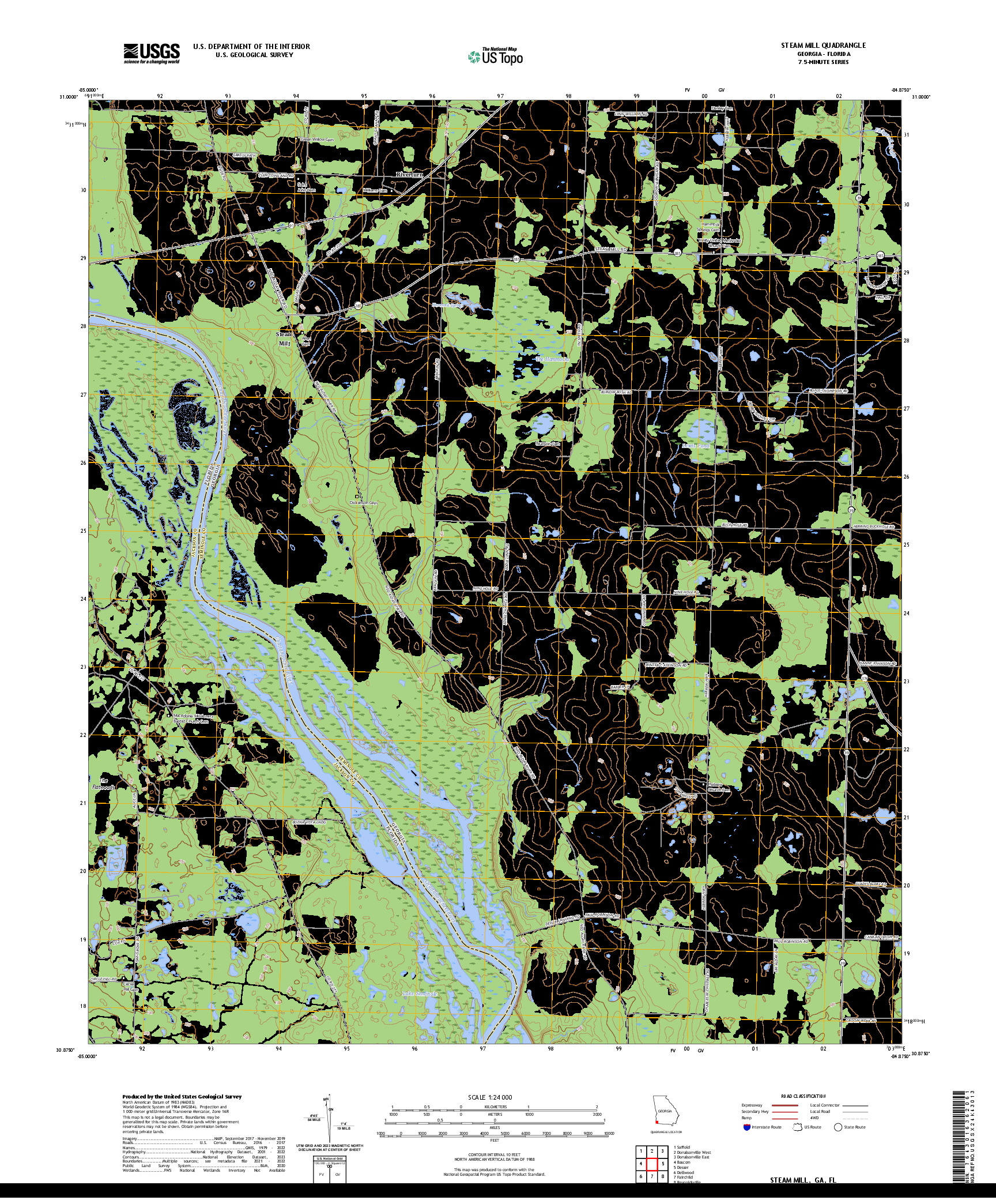 US TOPO 7.5-MINUTE MAP FOR STEAM MILL, GA,FL