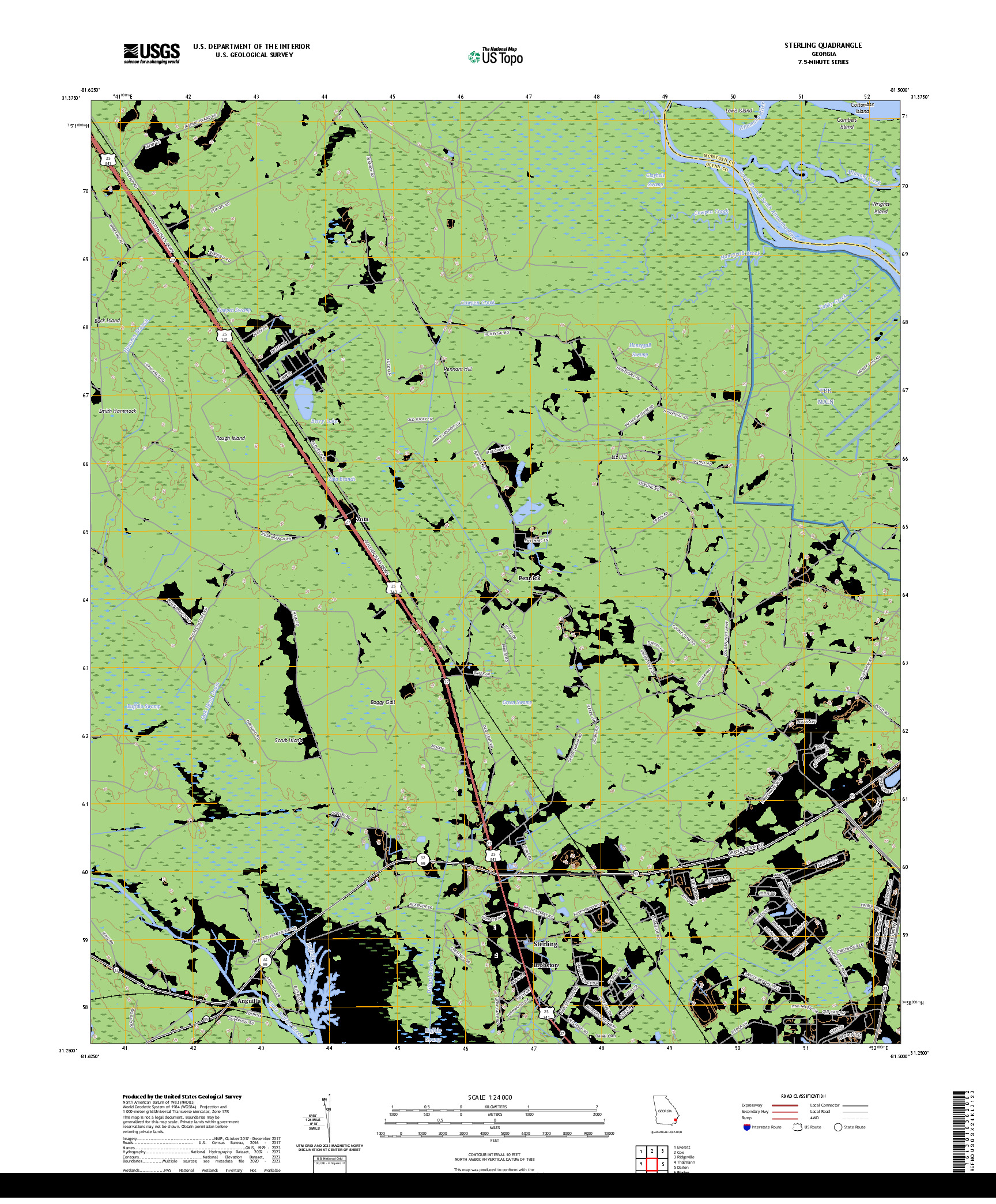 US TOPO 7.5-MINUTE MAP FOR STERLING, GA