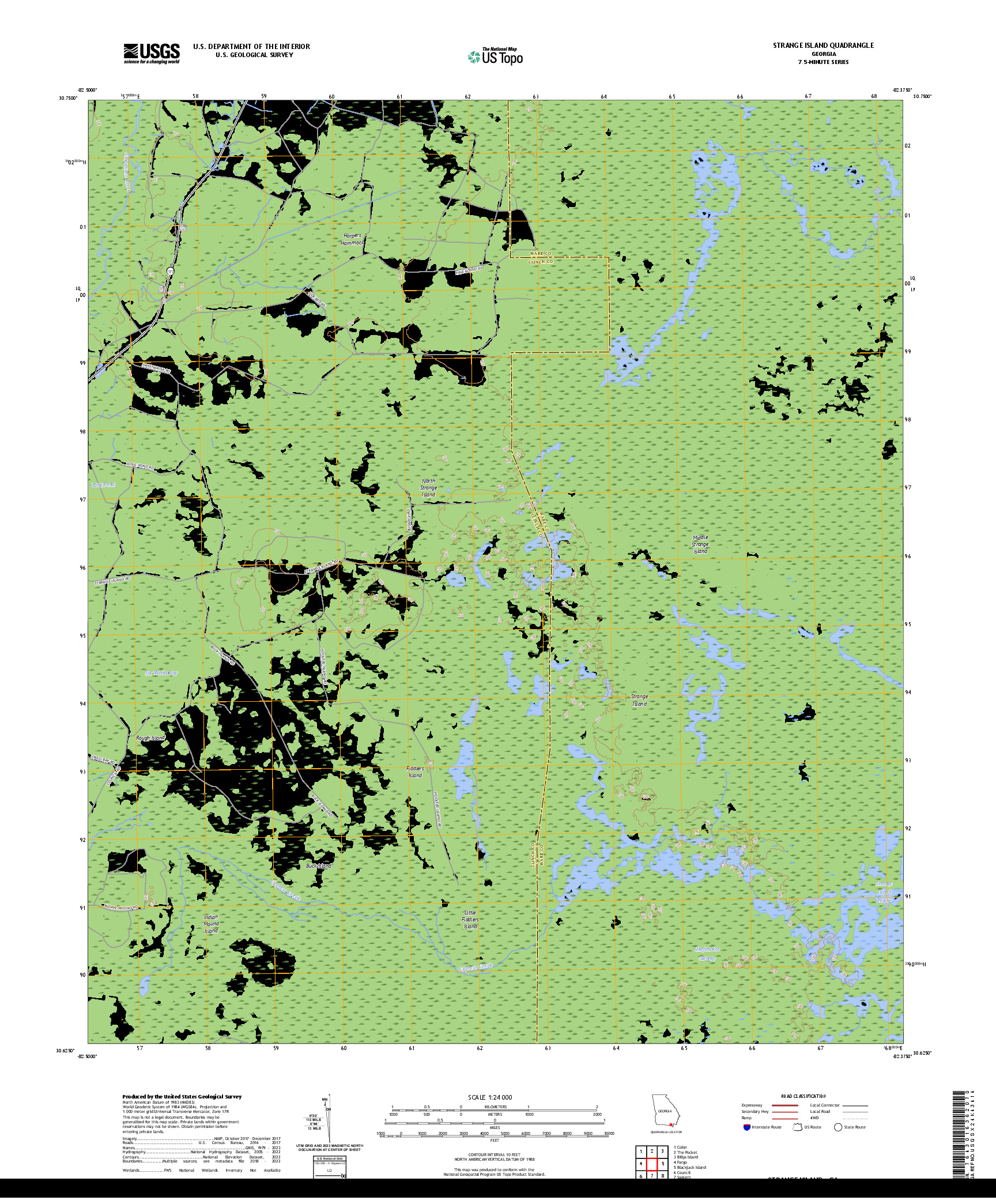 US TOPO 7.5-MINUTE MAP FOR STRANGE ISLAND, GA