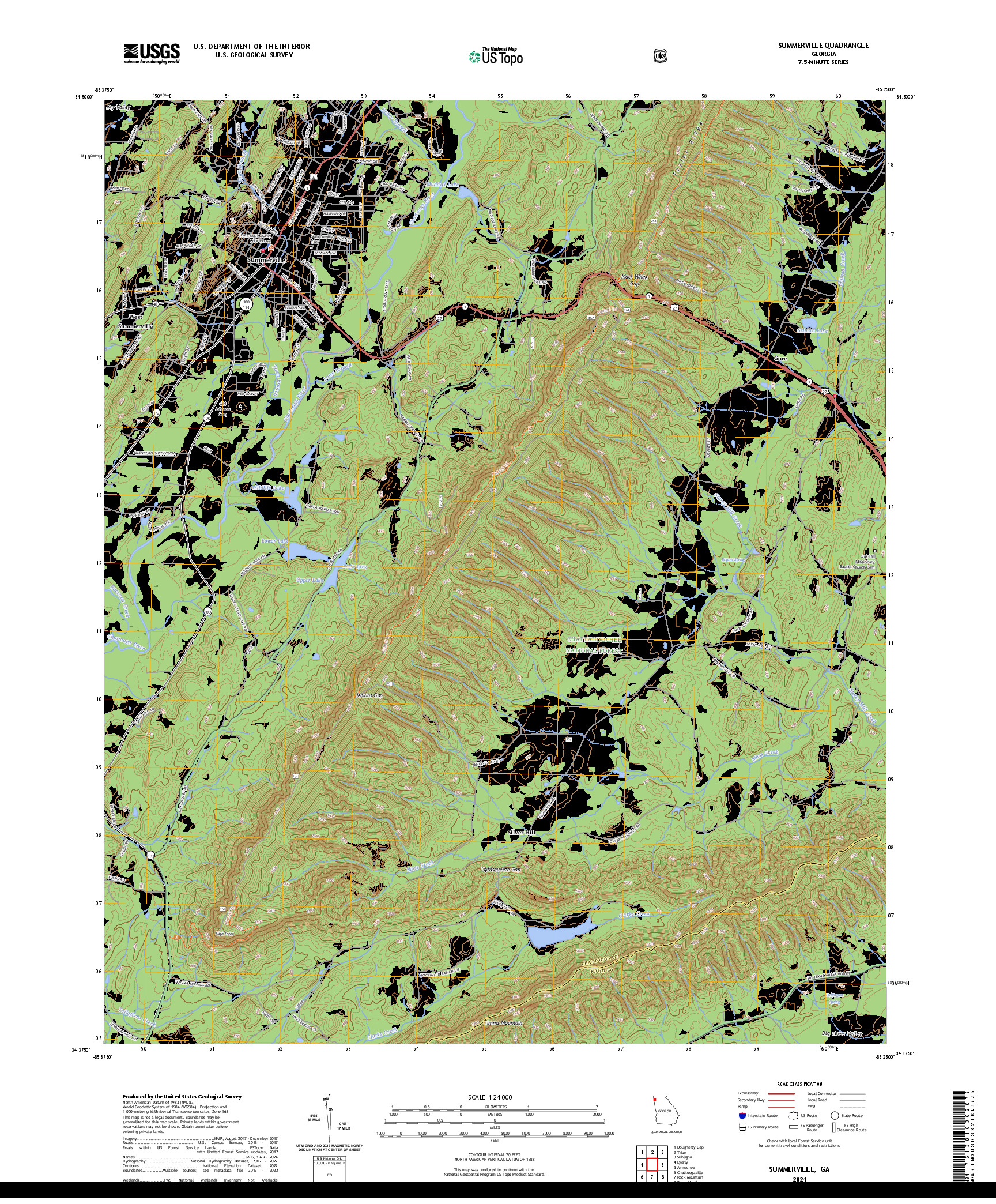 US TOPO 7.5-MINUTE MAP FOR SUMMERVILLE, GA