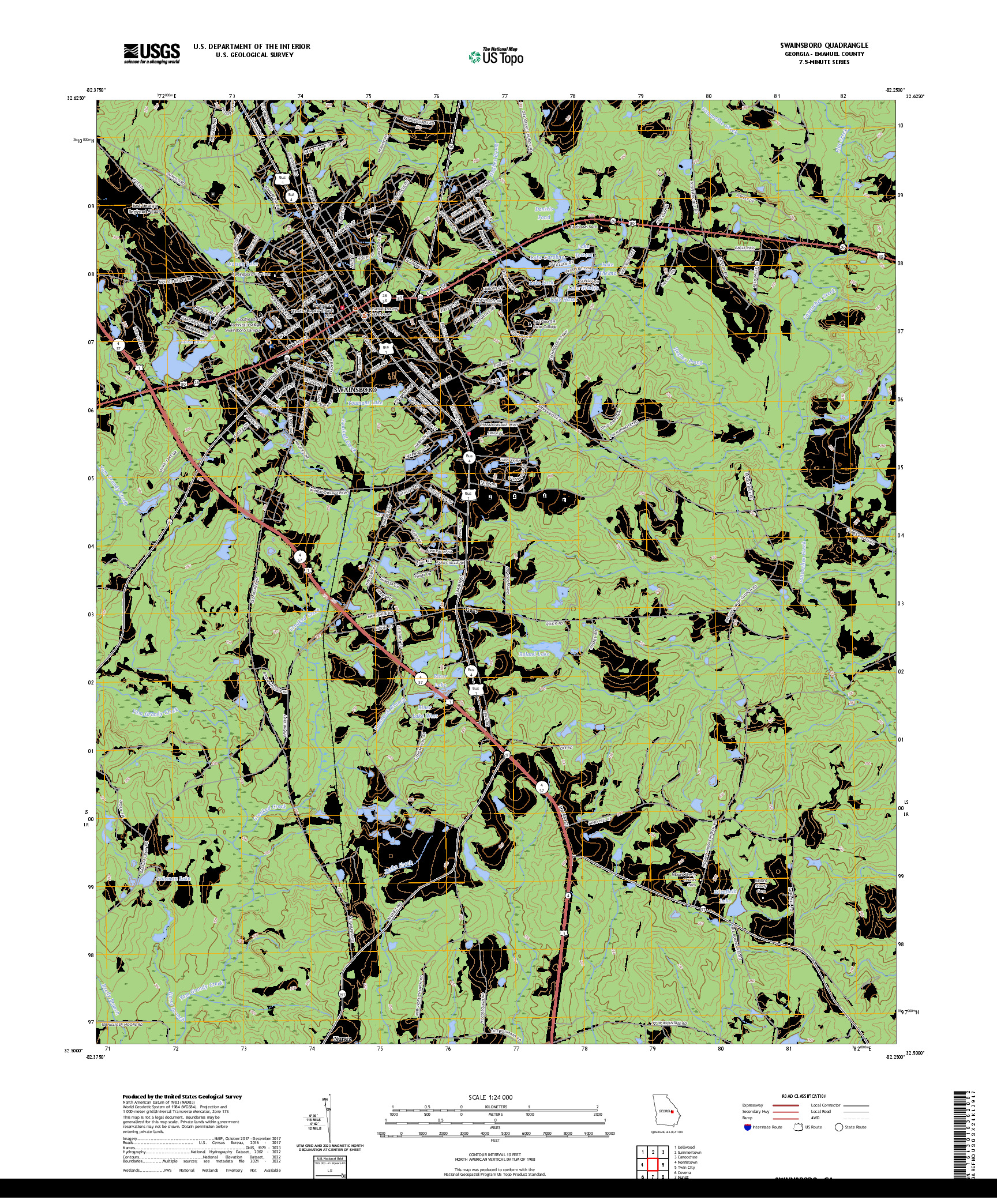 US TOPO 7.5-MINUTE MAP FOR SWAINSBORO, GA