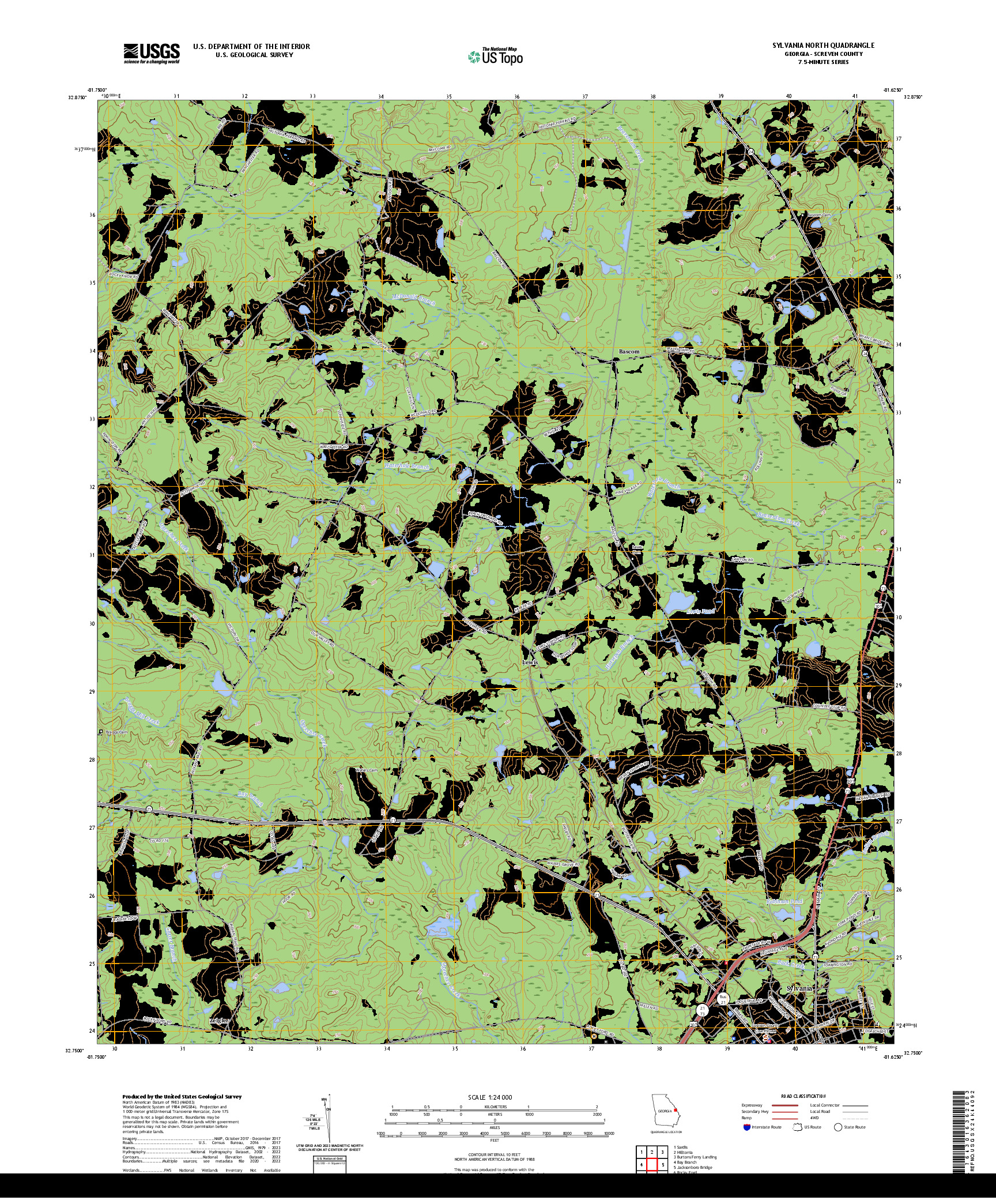 US TOPO 7.5-MINUTE MAP FOR SYLVANIA NORTH, GA