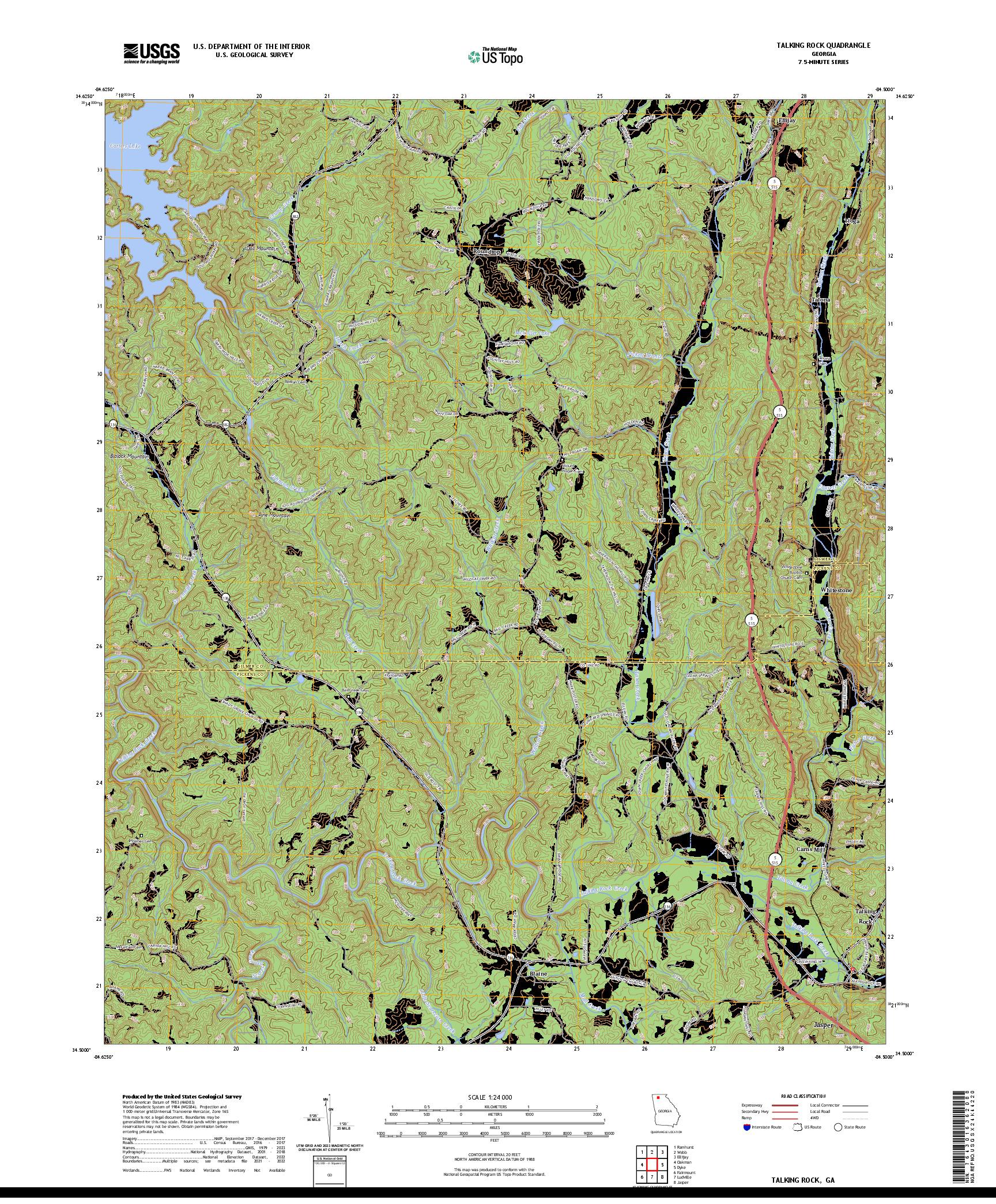 US TOPO 7.5-MINUTE MAP FOR TALKING ROCK, GA