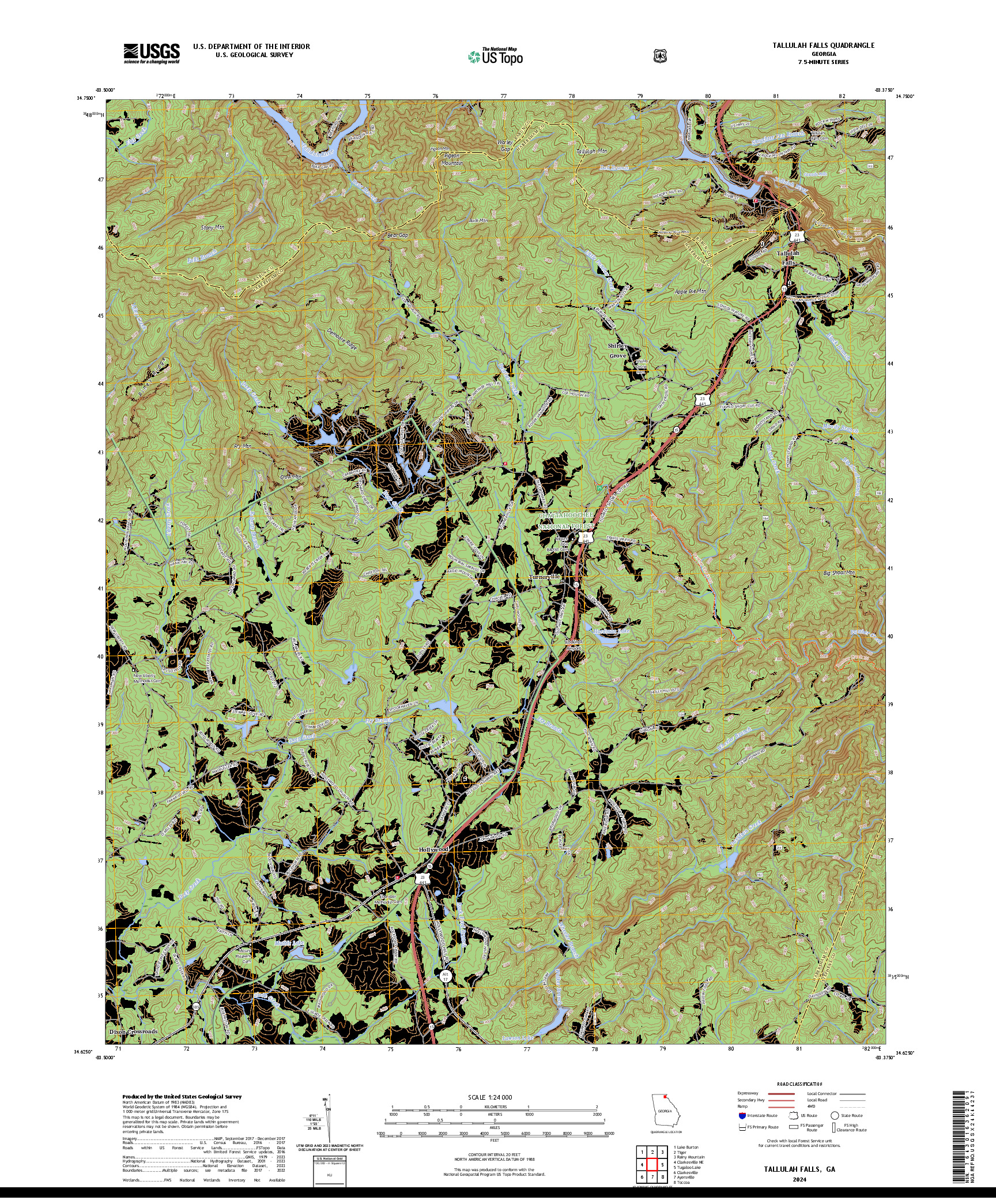 US TOPO 7.5-MINUTE MAP FOR TALLULAH FALLS, GA
