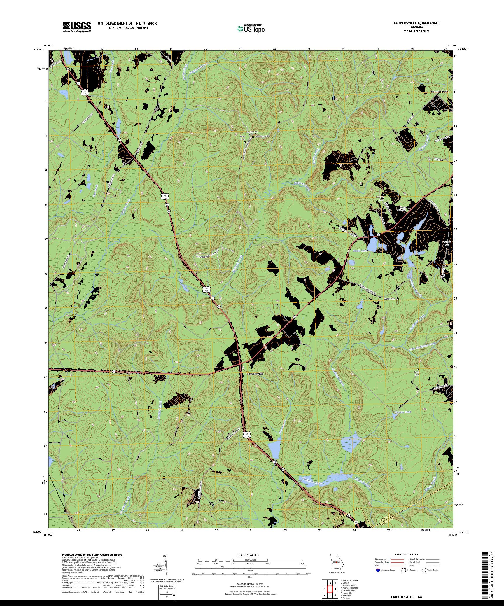 US TOPO 7.5-MINUTE MAP FOR TARVERSVILLE, GA