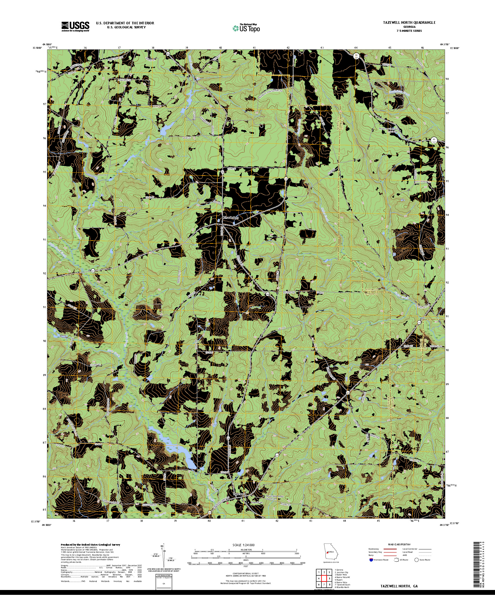 US TOPO 7.5-MINUTE MAP FOR TAZEWELL NORTH, GA